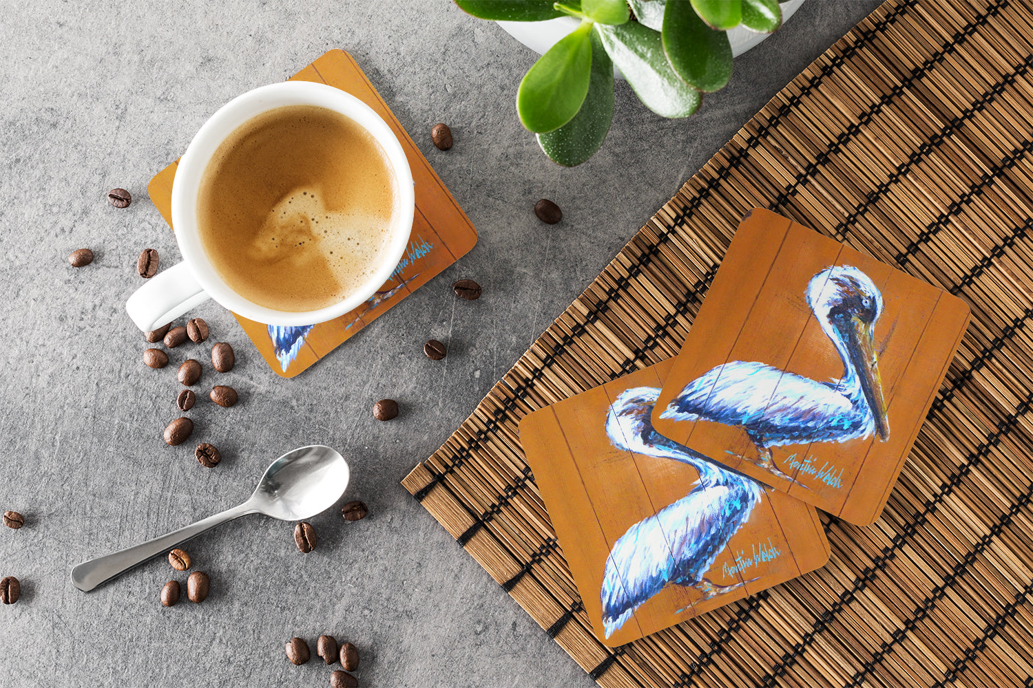 Pelican Hangin In Foam Coasters Set of 4 Cup Coasters for Indoor Outdoor, Tabletop Protection, Anti Slip, Mouse pad Material