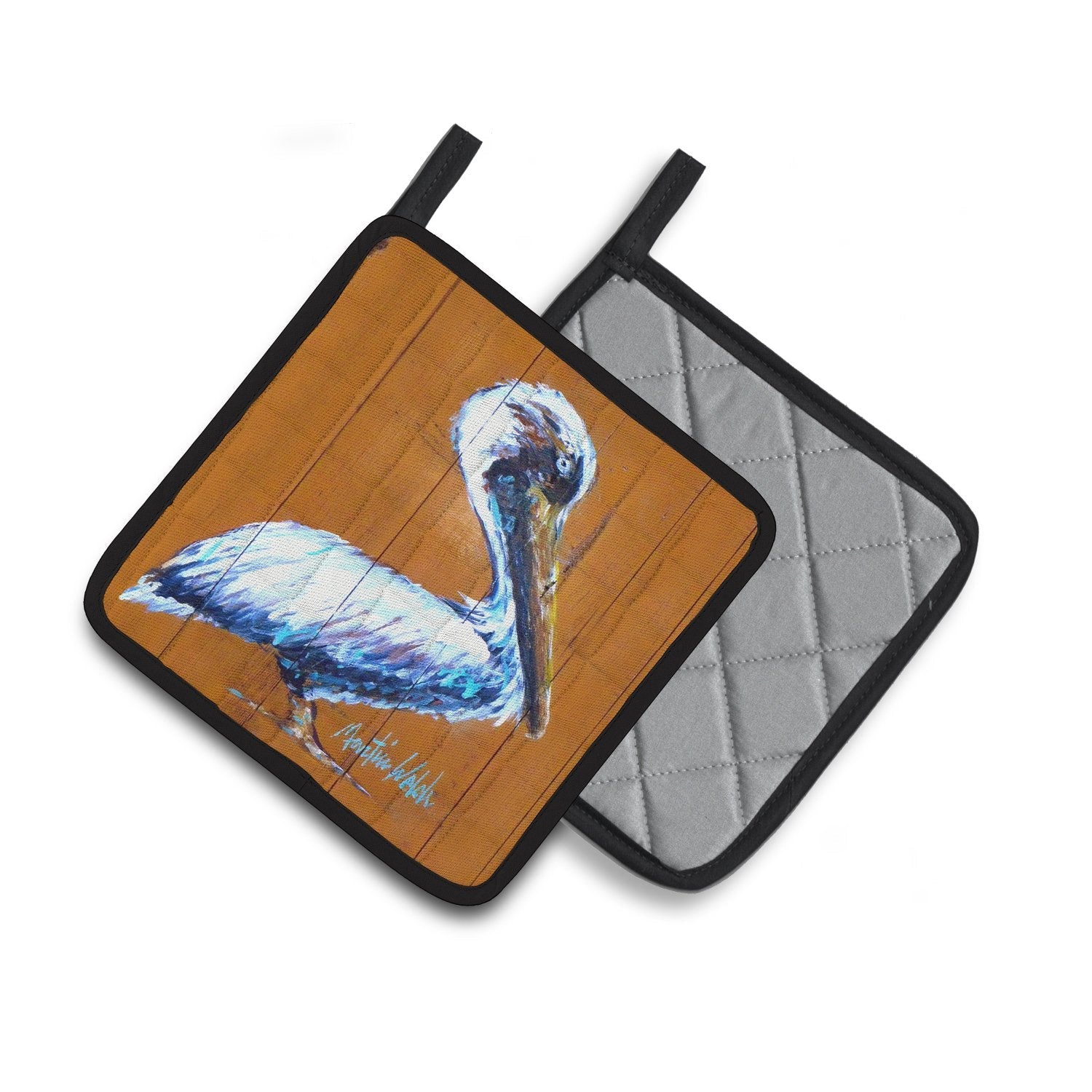 Pelican Hangin In Pot Holder Set of 2 Heat Resistant Quilted Hot Pads 7.5 x 7.5 Inch, Insulated Kitchen Trivets for Cooking & Baking