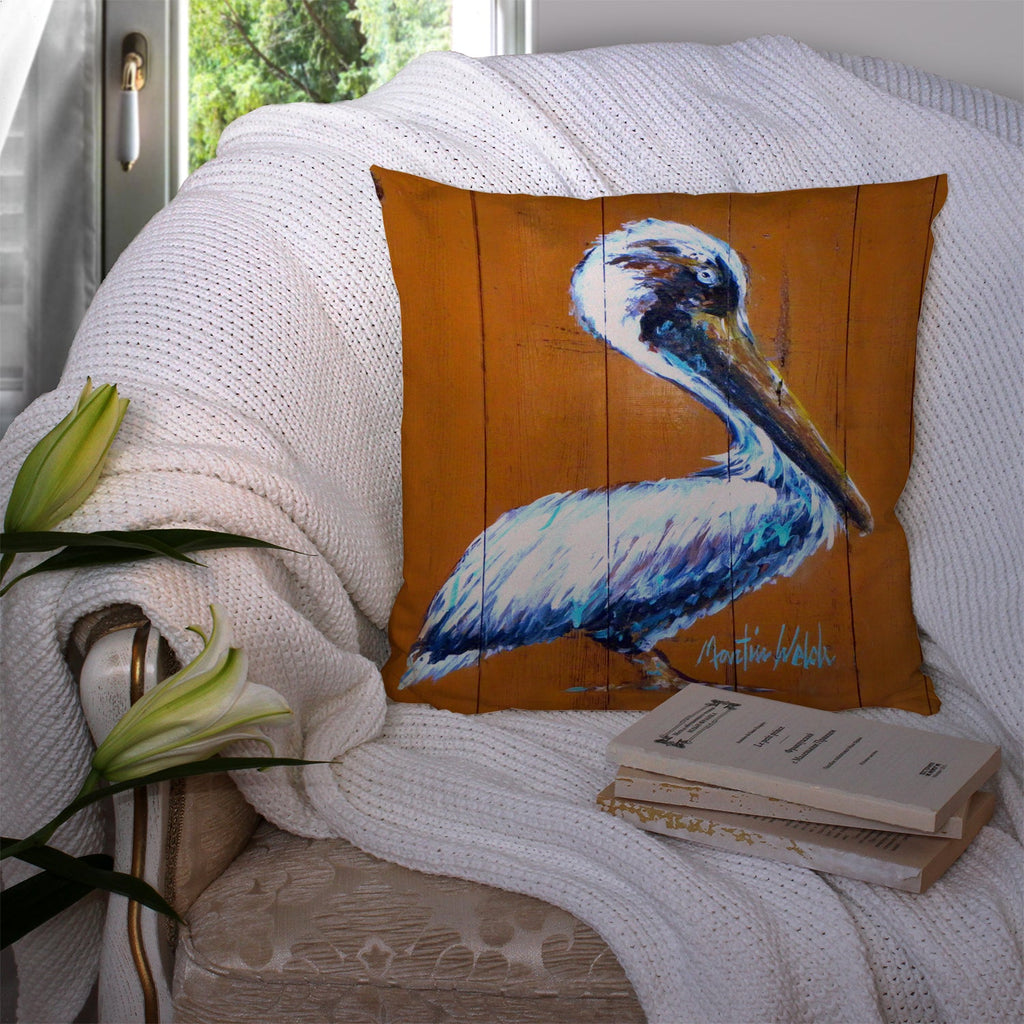Pelican Hangin In Decorative Throw Pillow 14x14 Indoor Outdoor Accent Cushion, Fabric Cover with Insert for Sofa, Bed, Porch & Living Room