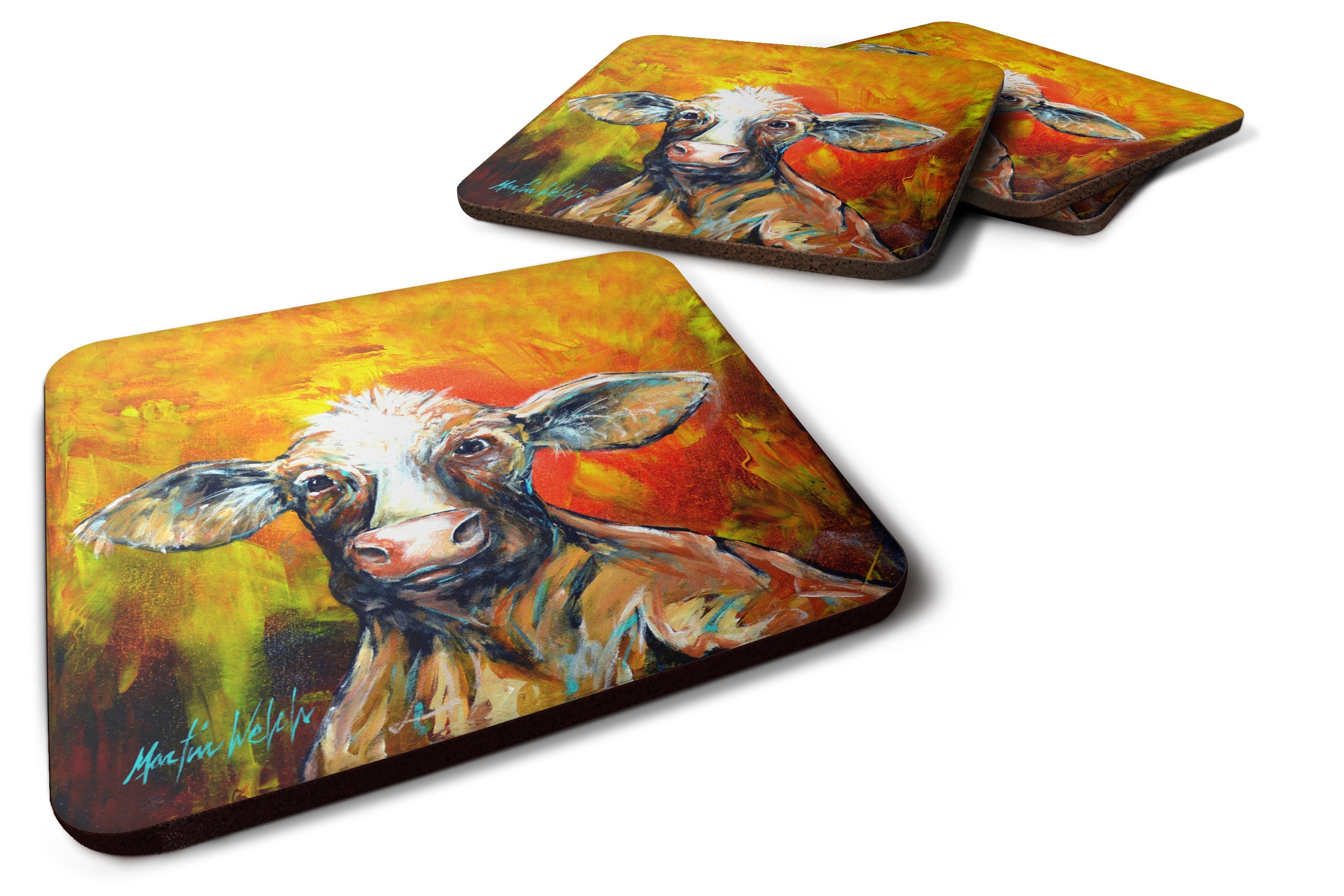 Happy Cow Foam Coasters Set of 4 Cup Coasters for Indoor Outdoor, Tabletop Protection, Anti Slip, Mouse pad Material