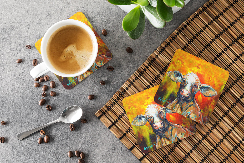 Happy Cow Foam Coasters Set of 4 Cup Coasters for Indoor Outdoor, Tabletop Protection, Anti Slip, Mouse pad Material