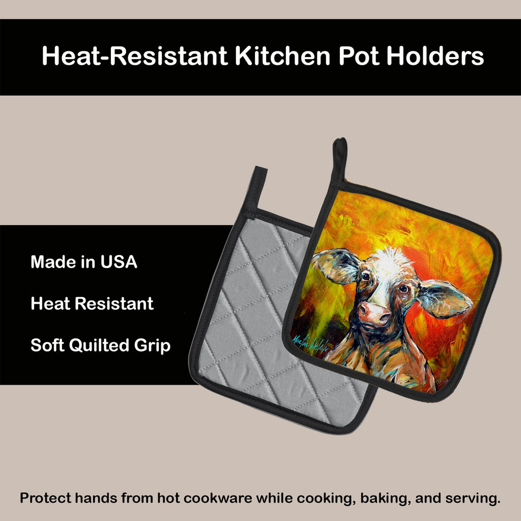 Happy Cow Pot Holder Set of 2 Heat Resistant Quilted Hot Pads 7.5 x 7.5 Inch, Insulated Kitchen Trivets for Cooking & Baking