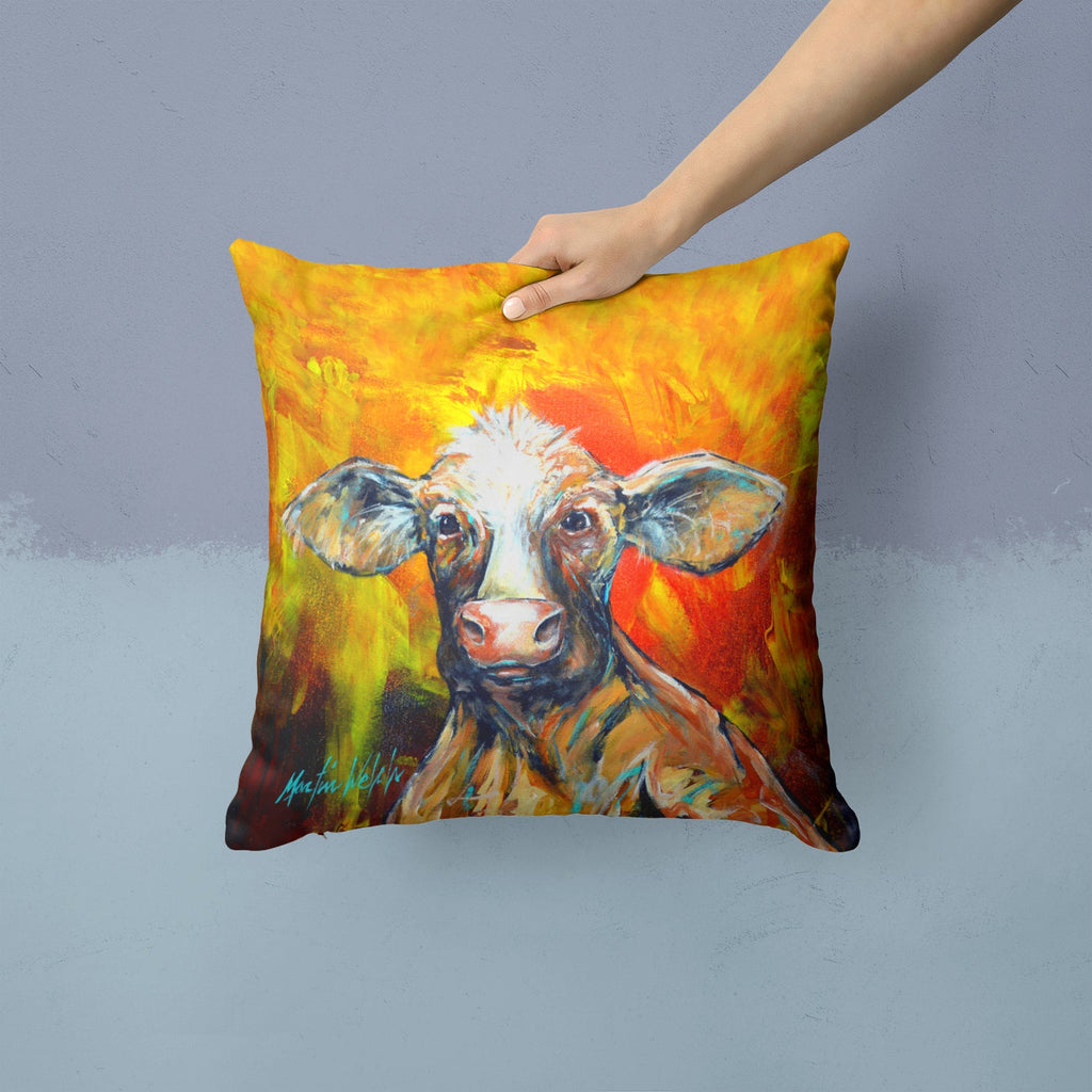 Happy Cow Decorative Throw Pillow 14x14 Indoor Outdoor Accent Cushion, Fabric Cover with Insert for Sofa, Bed, Porch & Living Room