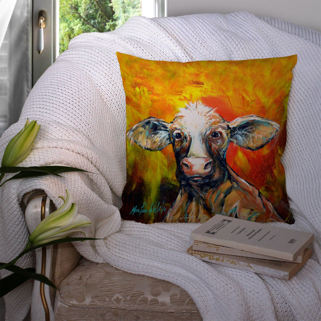 Happy Cow Decorative Throw Pillow 14x14 Indoor Outdoor Accent Cushion, Fabric Cover with Insert for Sofa, Bed, Porch & Living Room