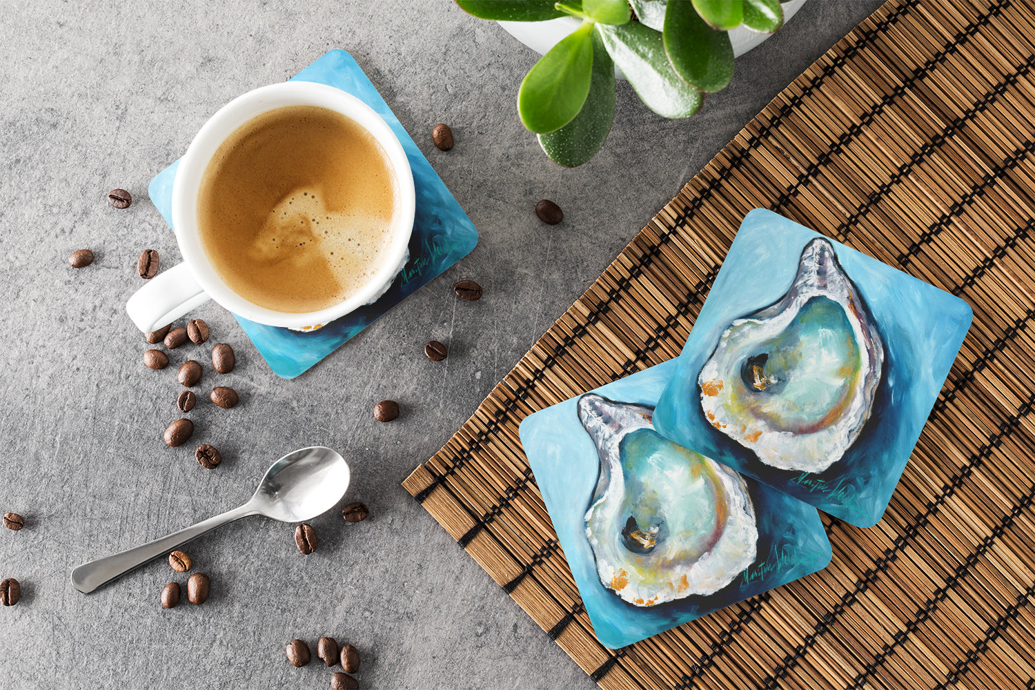 Oyster J Mac Foam Coasters Set of 4 Cup Coasters for Indoor Outdoor, Tabletop Protection, Anti Slip, Mouse pad Material