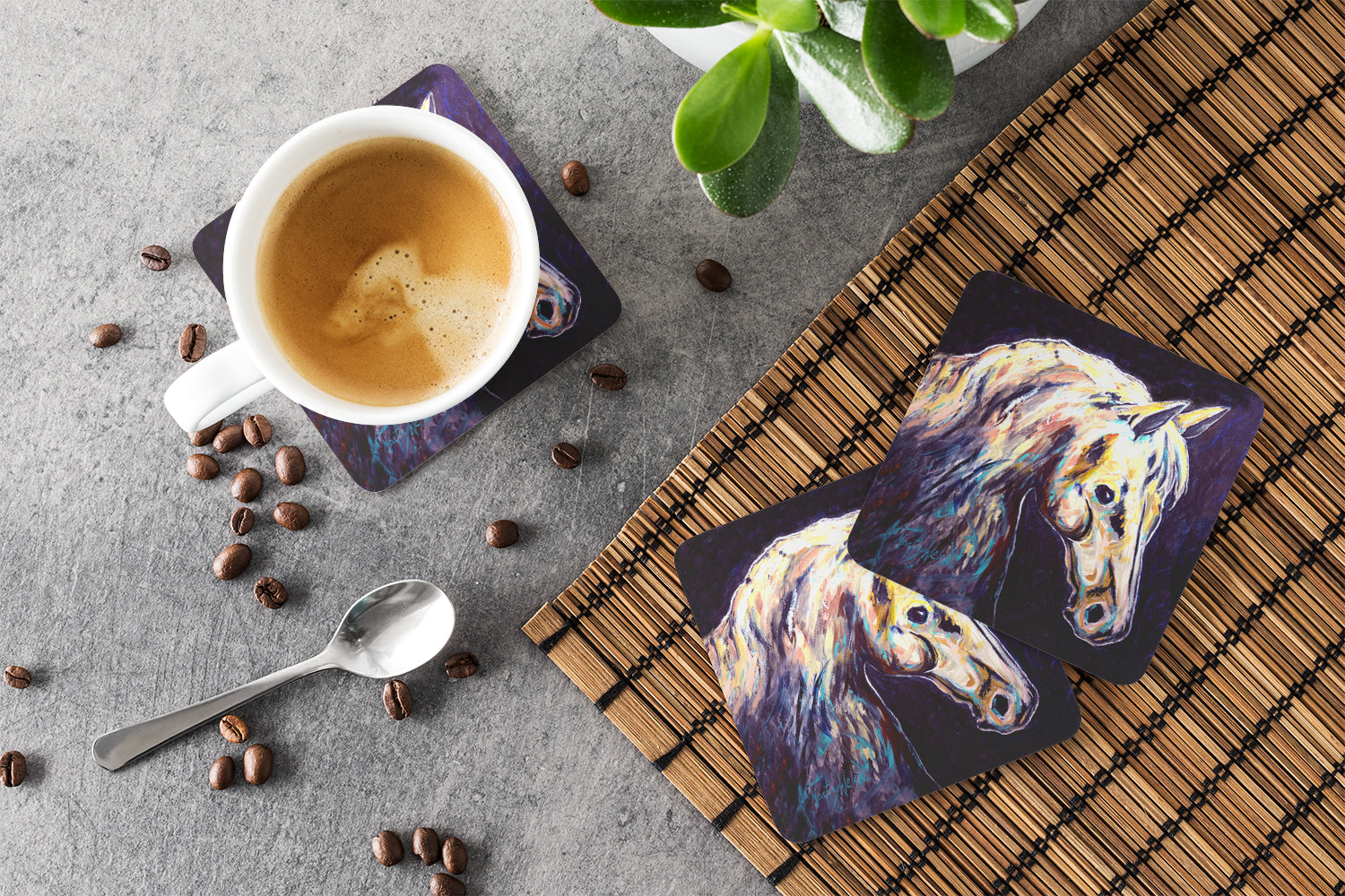 Knight Horse Foam Coasters Set of 4 Cup Coasters for Indoor Outdoor, Tabletop Protection, Anti Slip, Mouse pad Material