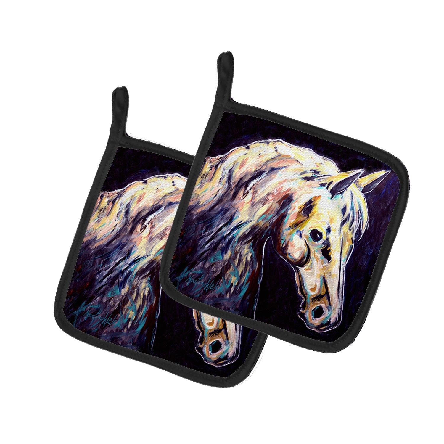 Knight Horse Pot Holder Set of 2 Heat Resistant Quilted Hot Pads 7.5 x 7.5 Inch, Insulated Kitchen Trivets for Cooking & Baking