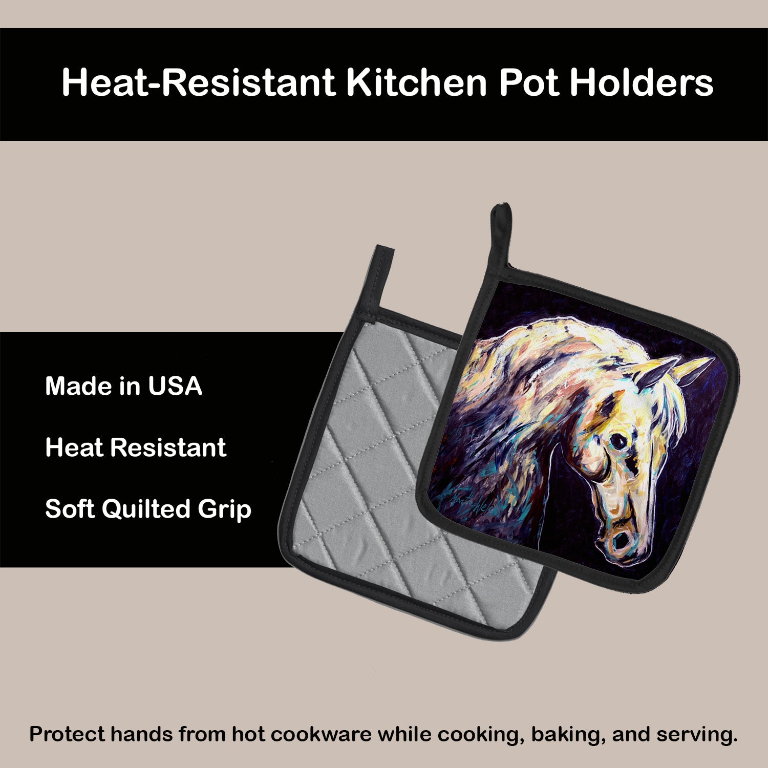 Knight Horse Pot Holder Set of 2 Heat Resistant Quilted Hot Pads 7.5 x 7.5 Inch, Insulated Kitchen Trivets for Cooking & Baking
