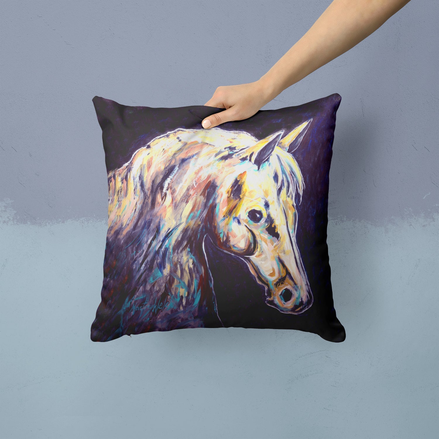 Knight Horse Decorative Throw Pillow 14x14 Indoor Outdoor Accent Cushion, Fabric Cover with Insert for Sofa, Bed, Porch & Living Room