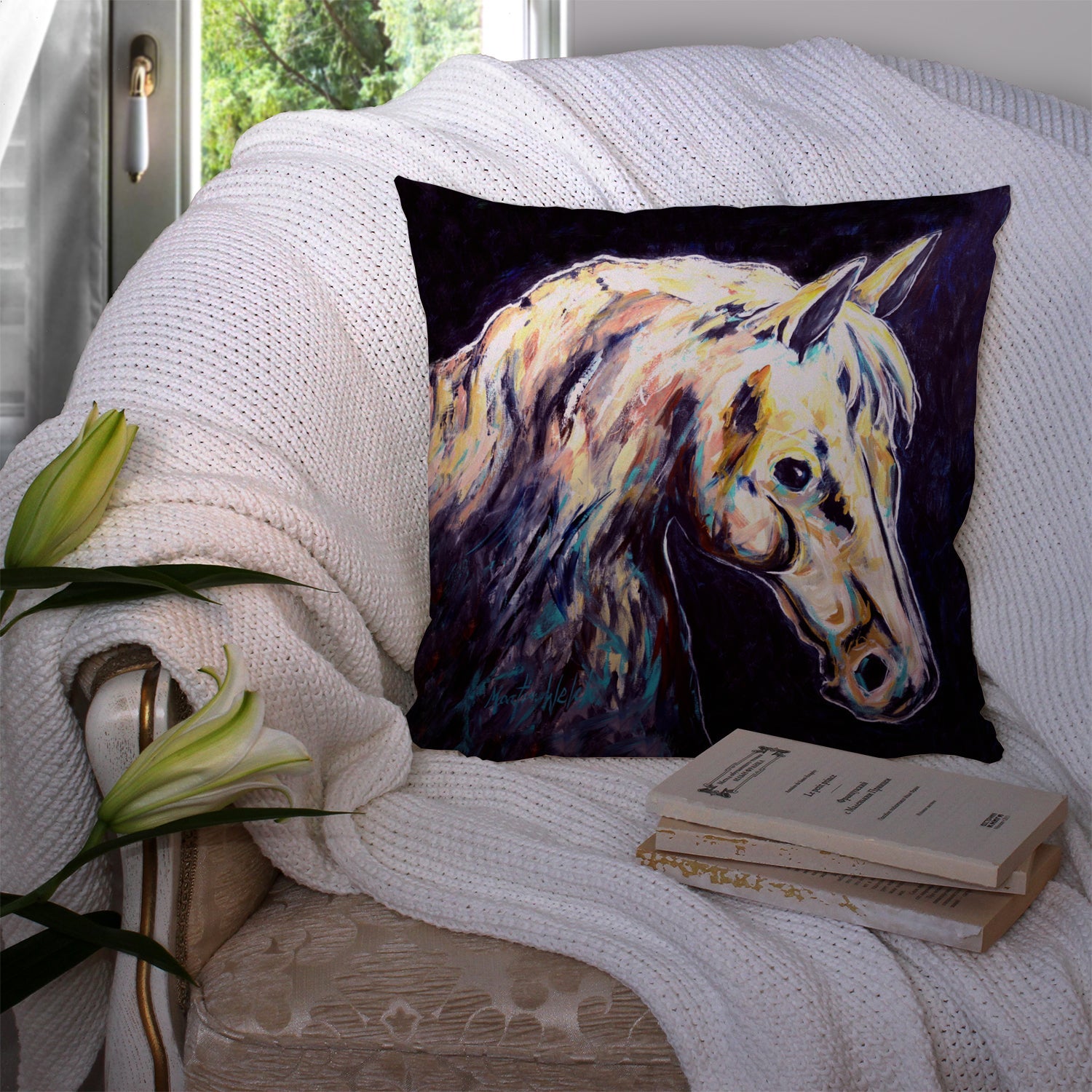 Knight Horse Decorative Throw Pillow 14x14 Indoor Outdoor Accent Cushion, Fabric Cover with Insert for Sofa, Bed, Porch & Living Room
