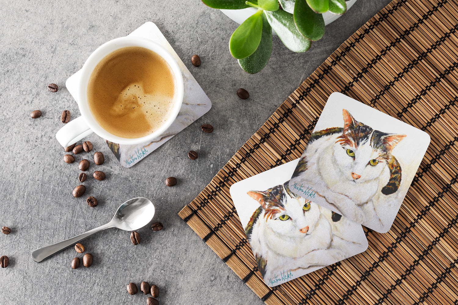 Lanie Cat Foam Coasters Set of 4 Cup Coasters for Indoor Outdoor, Tabletop Protection, Anti Slip, Mouse pad Material