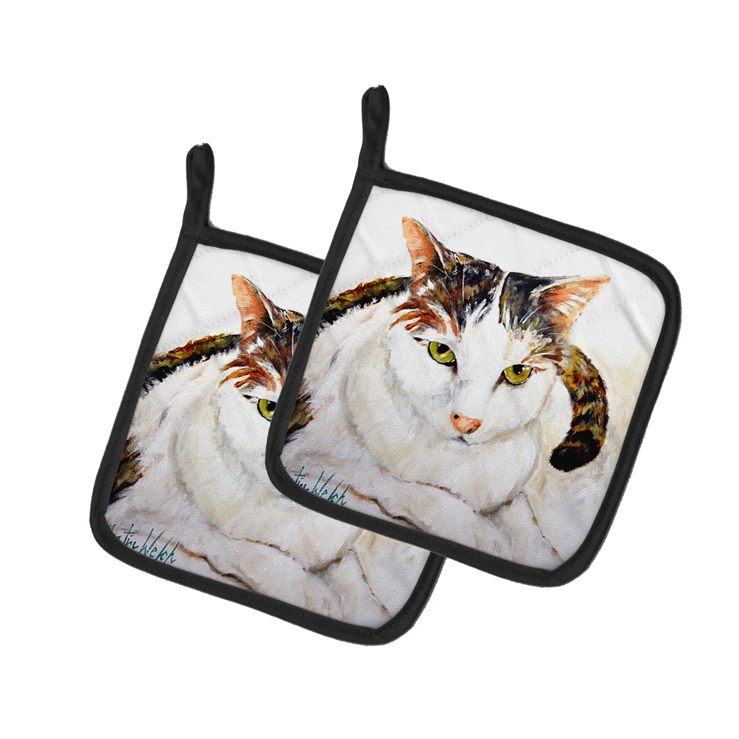Lanie Cat Pot Holder Set of 2 Heat Resistant Quilted Hot Pads 7.5 x 7.5 Inch, Insulated Kitchen Trivets for Cooking & Baking