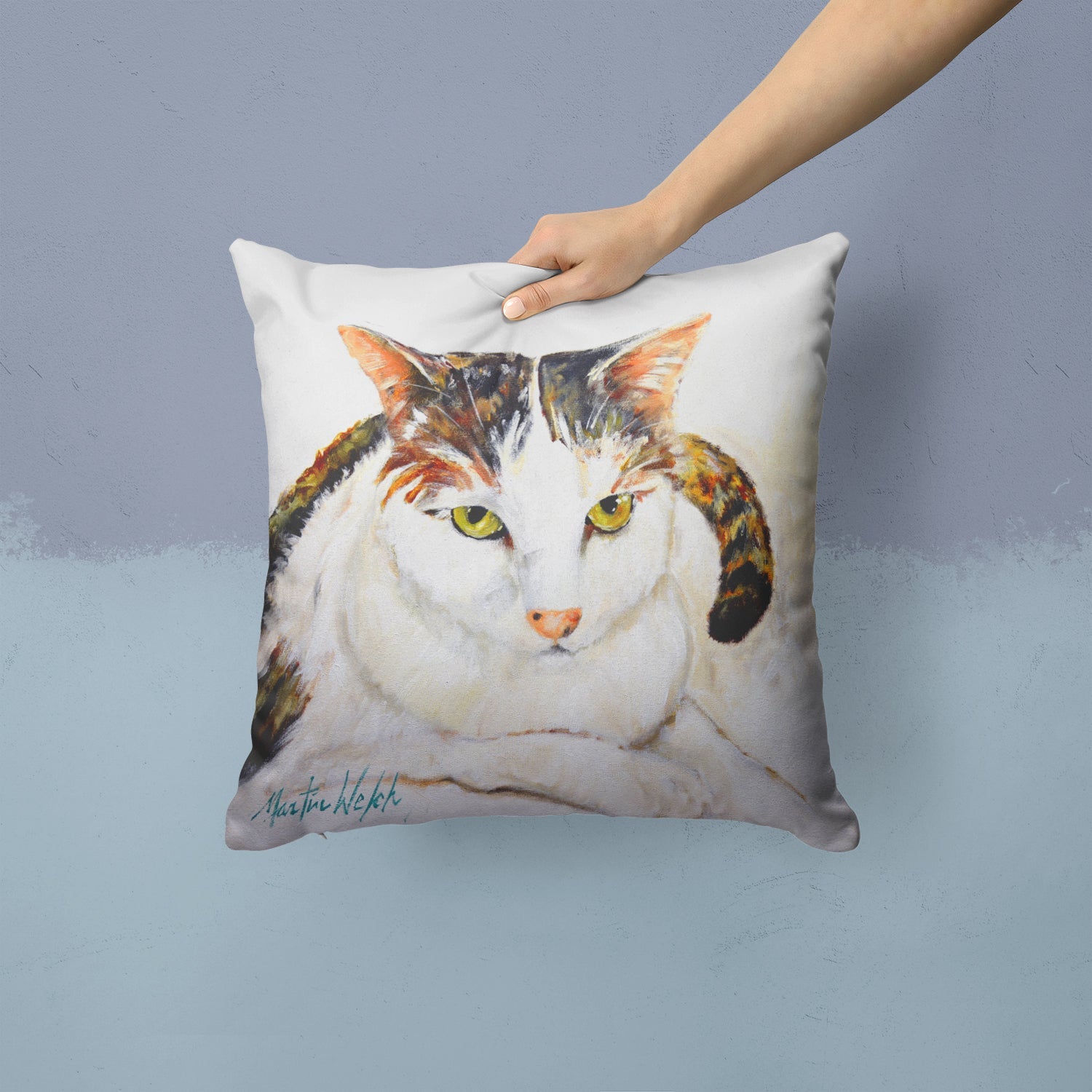 Lanie Cat Decorative Throw Pillow 14x14 Indoor Outdoor Accent Cushion, Fabric Cover with Insert for Sofa, Bed, Porch & Living Room