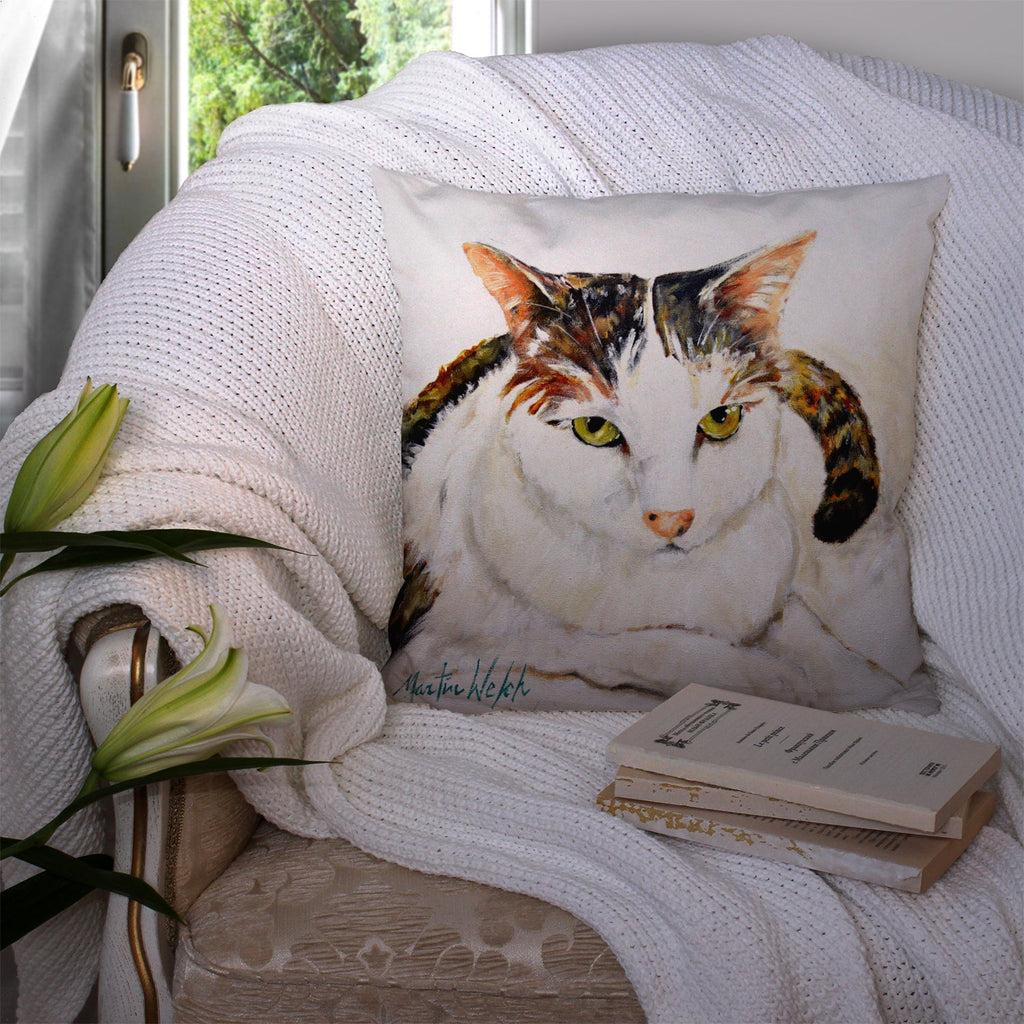 Lanie Cat Decorative Throw Pillow 14x14 Indoor Outdoor Accent Cushion, Fabric Cover with Insert for Sofa, Bed, Porch & Living Room