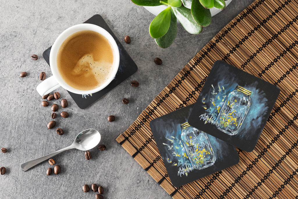 Lightning Bugs Foam Coasters Set of 4 Cup Coasters for Indoor Outdoor, Tabletop Protection, Anti Slip, Mouse pad Material