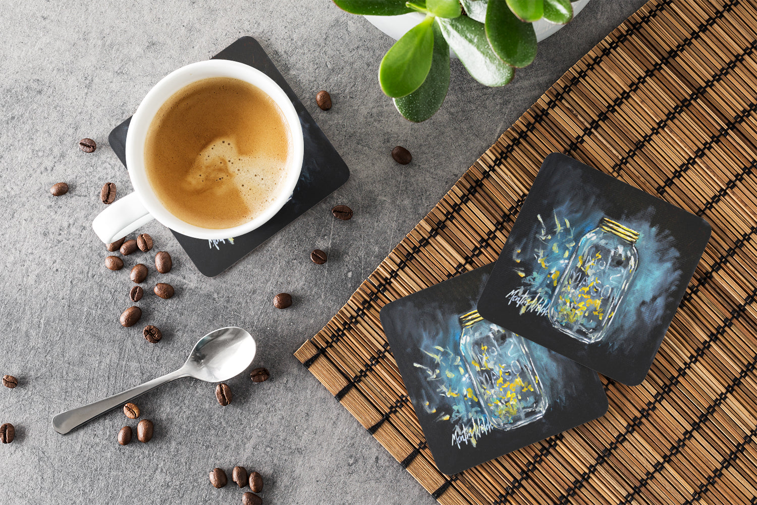 Lightning Bugs Foam Coasters Set of 4 Cup Coasters for Indoor Outdoor, Tabletop Protection, Anti Slip, Mouse pad Material