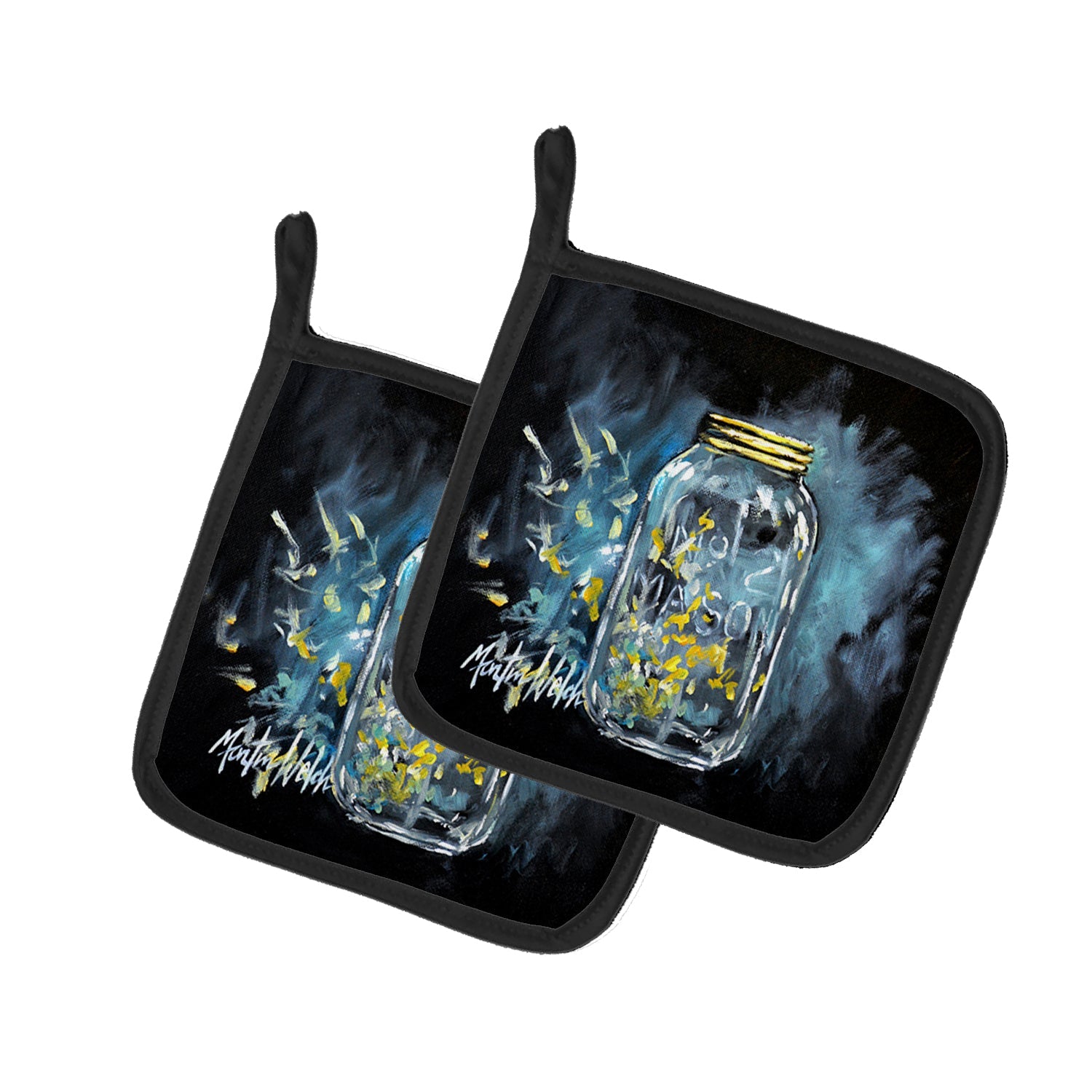 Lightning Bugs Pot Holder Set of 2 Heat Resistant Quilted Hot Pads 7.5 x 7.5 Inch, Insulated Kitchen Trivets for Cooking & Baking