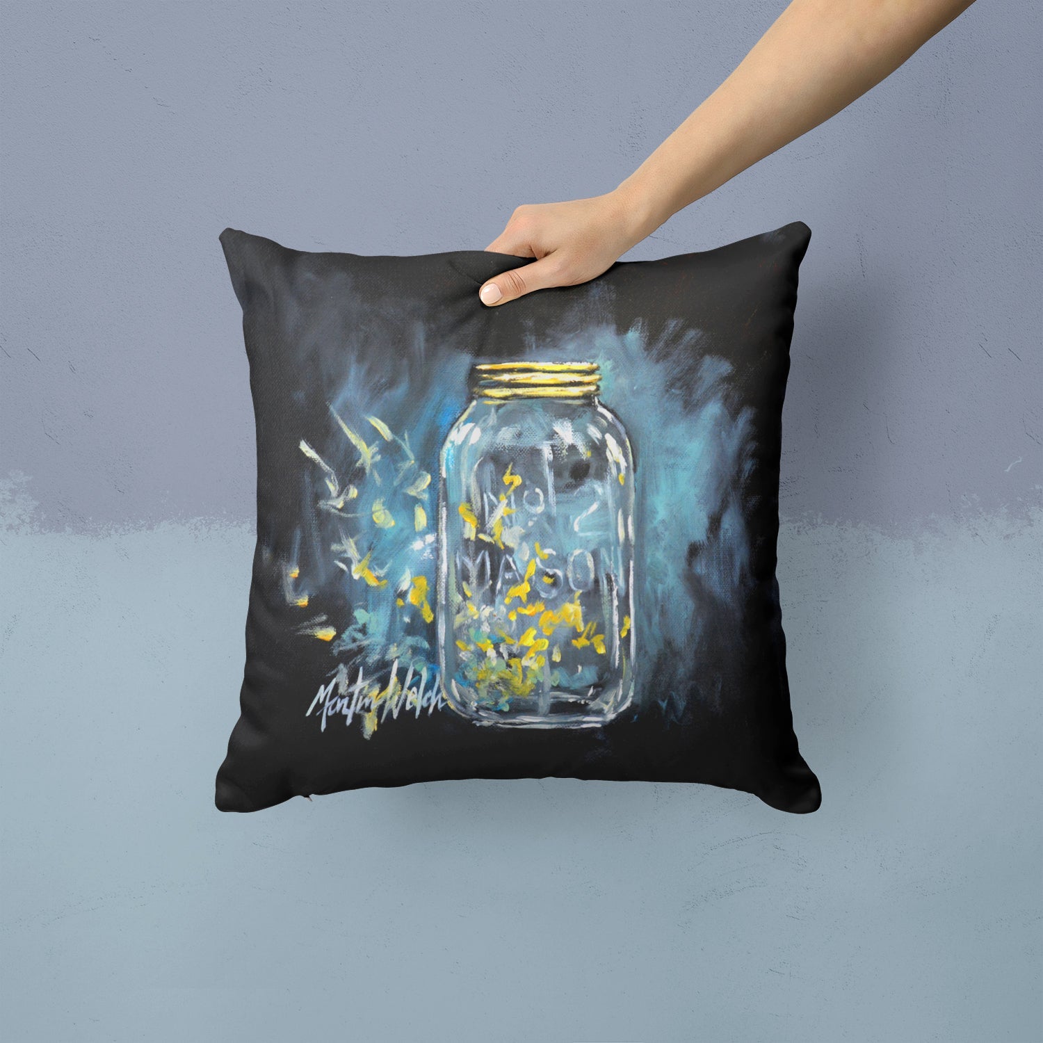 Lightning Bugs Decorative Throw Pillow 14x14 Indoor Outdoor Accent Cushion, Fabric Cover with Insert for Sofa, Bed, Porch & Living Room
