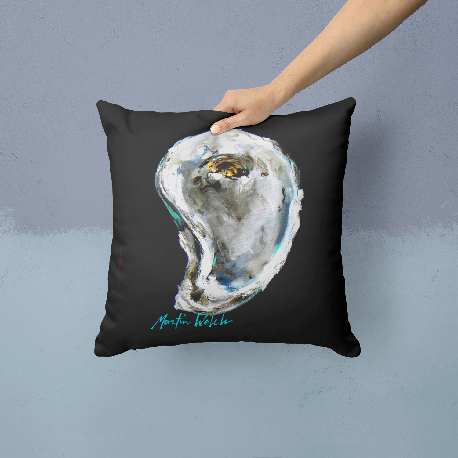 Lucky Oyster Decorative Throw Pillow 14x14 Indoor Outdoor Accent Cushion, Fabric Cover with Insert for Sofa, Bed, Porch & Living Room