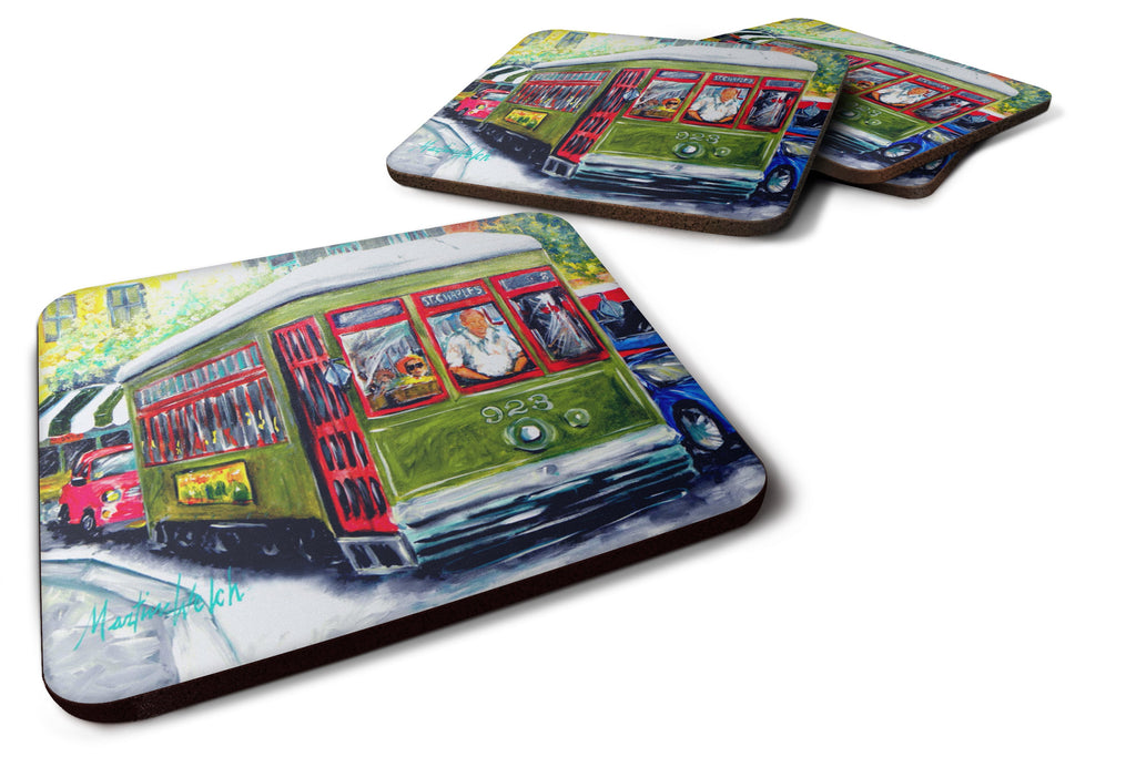 Streetcar Mid Summer Foam Coasters Set of 4 Cup Coasters for Indoor Outdoor, Tabletop Protection, Anti Slip, Mouse pad Material