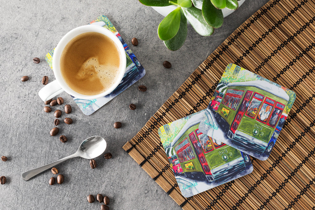 Streetcar Mid Summer Foam Coasters Set of 4 Cup Coasters for Indoor Outdoor, Tabletop Protection, Anti Slip, Mouse pad Material