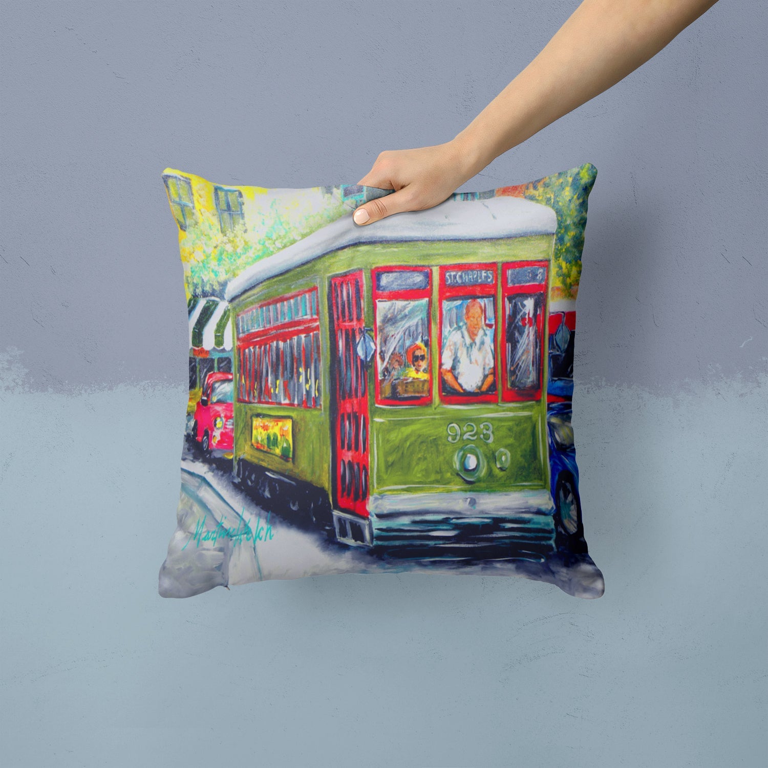 Streetcar Mid Summer Decorative Throw Pillow 14x14 Indoor Outdoor Accent Cushion, Fabric Cover with Insert for Sofa, Bed, Porch & Living Room