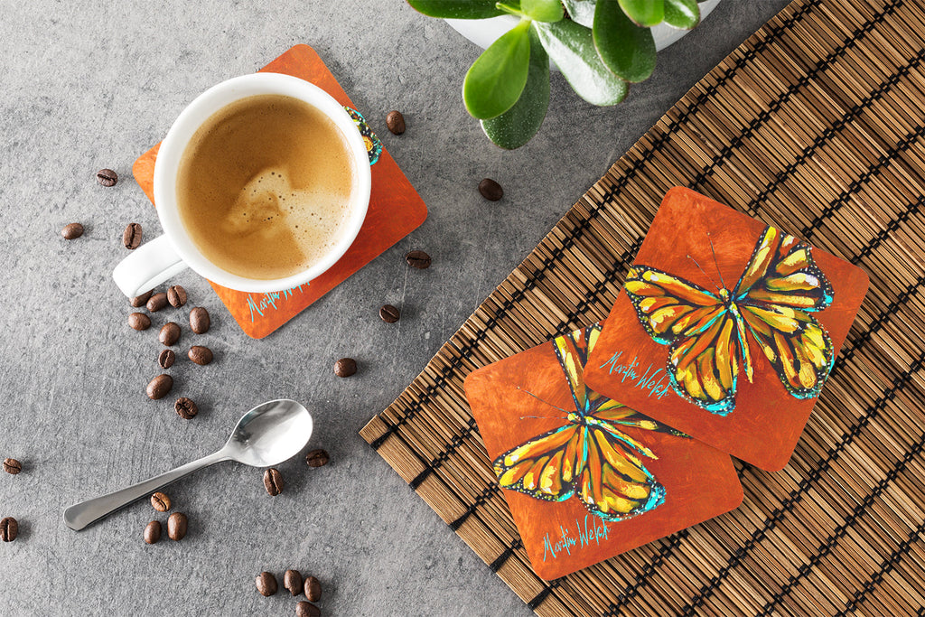 Monarch Butterfly Foam Coasters Set of 4 Cup Coasters for Indoor Outdoor, Tabletop Protection, Anti Slip, Mouse pad Material