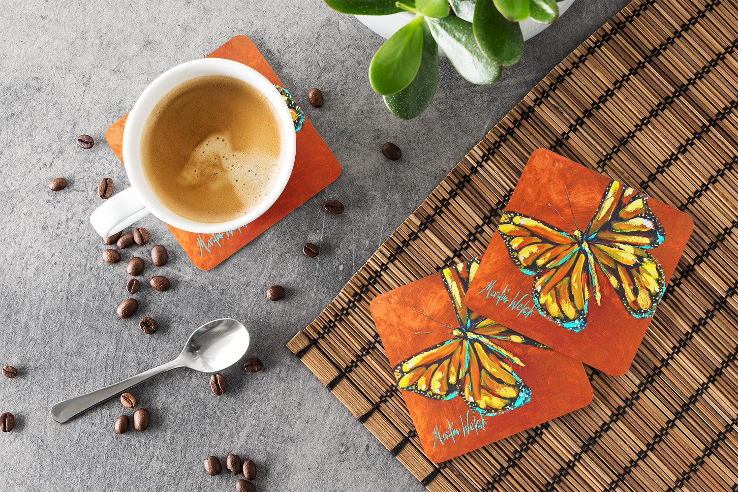 Monarch Butterfly Foam Coasters Set of 4 Cup Coasters for Indoor Outdoor, Tabletop Protection, Anti Slip, Mouse pad Material