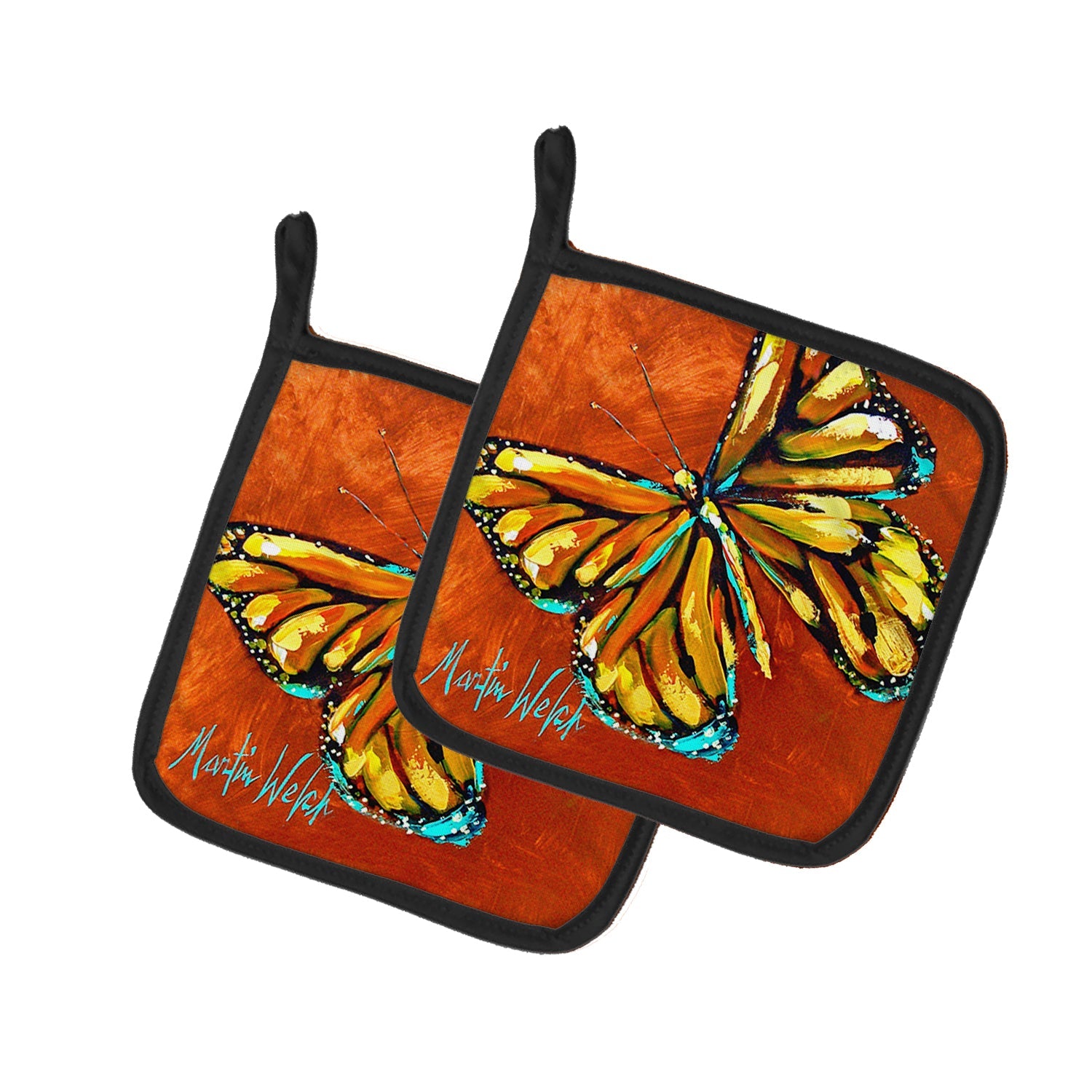 Monarch Butterfly Pot Holder Set of 2 Heat Resistant Quilted Hot Pads 7.5 x 7.5 Inch, Insulated Kitchen Trivets for Cooking & Baking