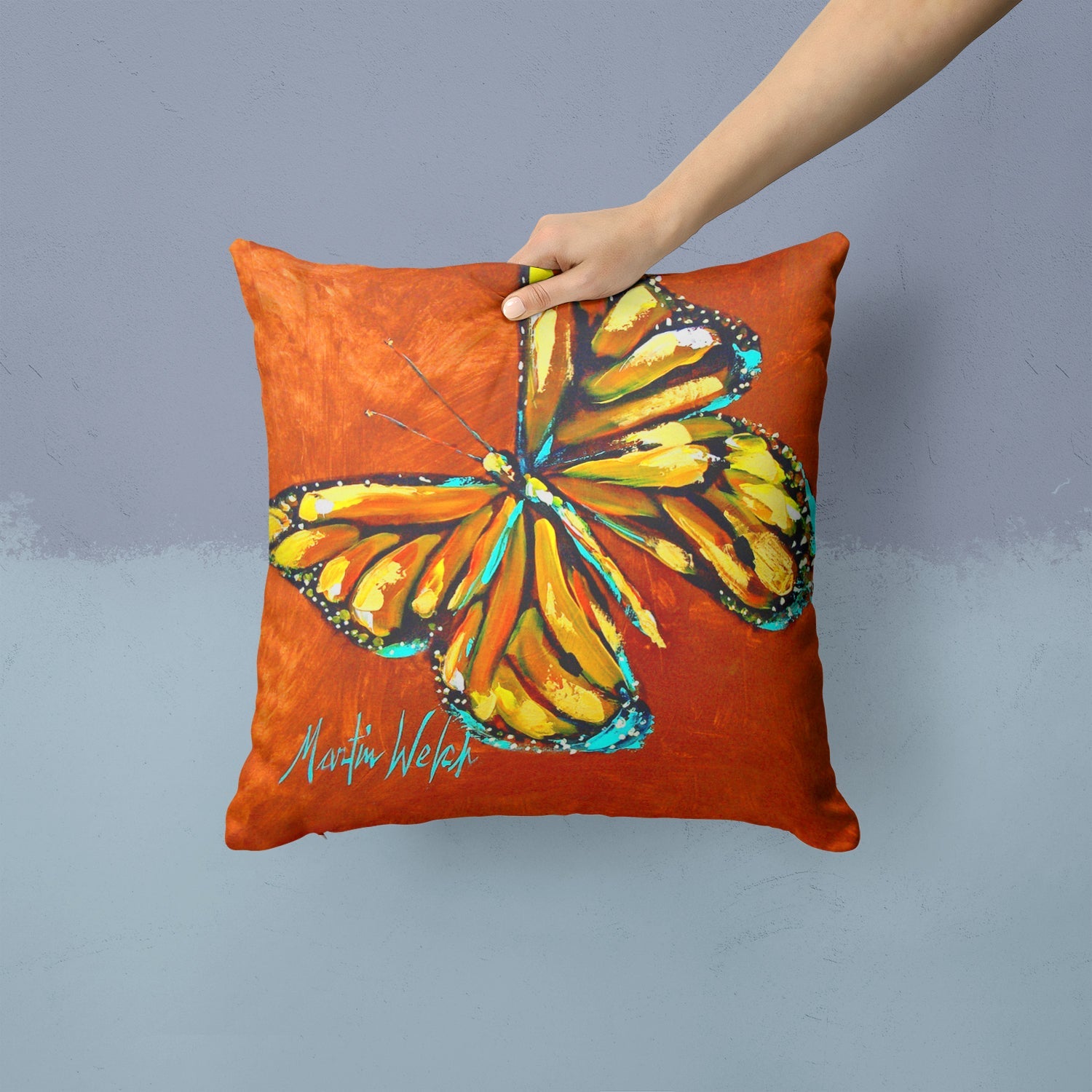 Monarch Butterfly Decorative Throw Pillow 14x14 Indoor Outdoor Accent Cushion, Fabric Cover with Insert for Sofa, Bed, Porch & Living Room