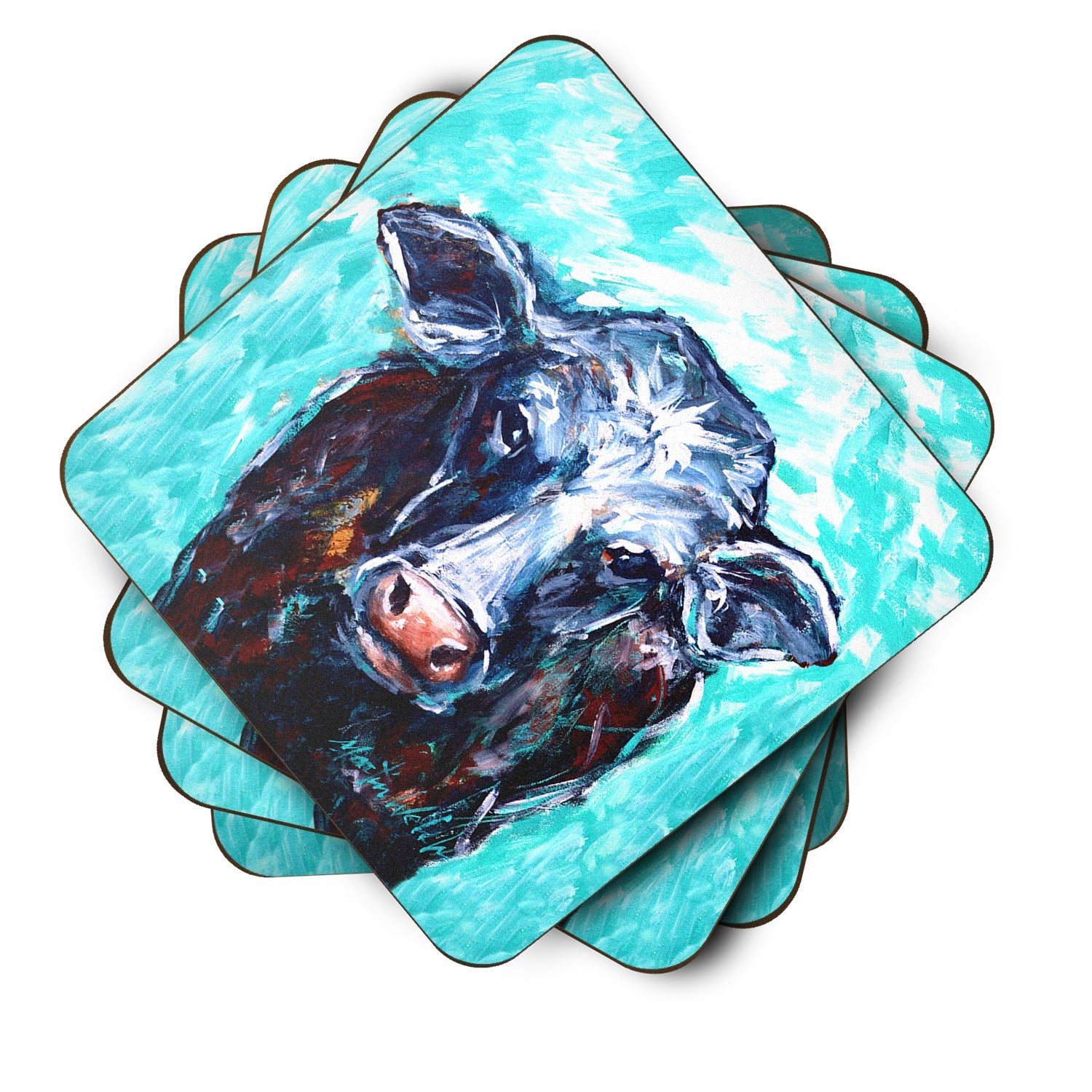 Moo Cow Foam Coasters Set of 4 Cup Coasters for Indoor Outdoor, Tabletop Protection, Anti Slip, Mouse pad Material