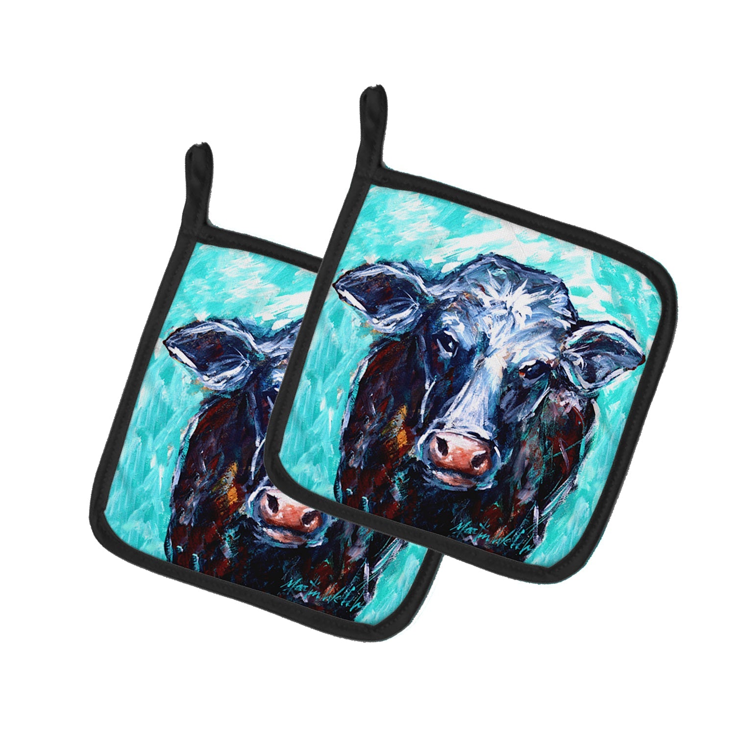 Moo Cow Pot Holder Set of 2 Heat Resistant Quilted Hot Pads 7.5 x 7.5 Inch, Insulated Kitchen Trivets for Cooking & Baking