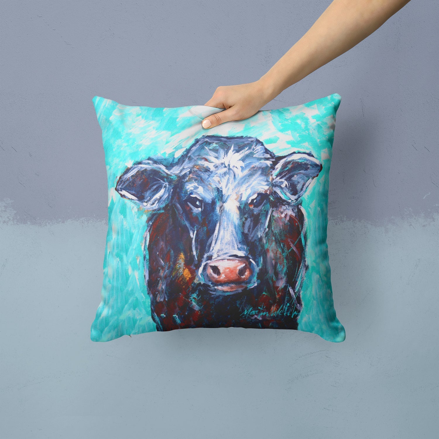 Moo Cow Decorative Throw Pillow 14x14 Indoor Outdoor Accent Cushion, Fabric Cover with Insert for Sofa, Bed, Porch & Living Room