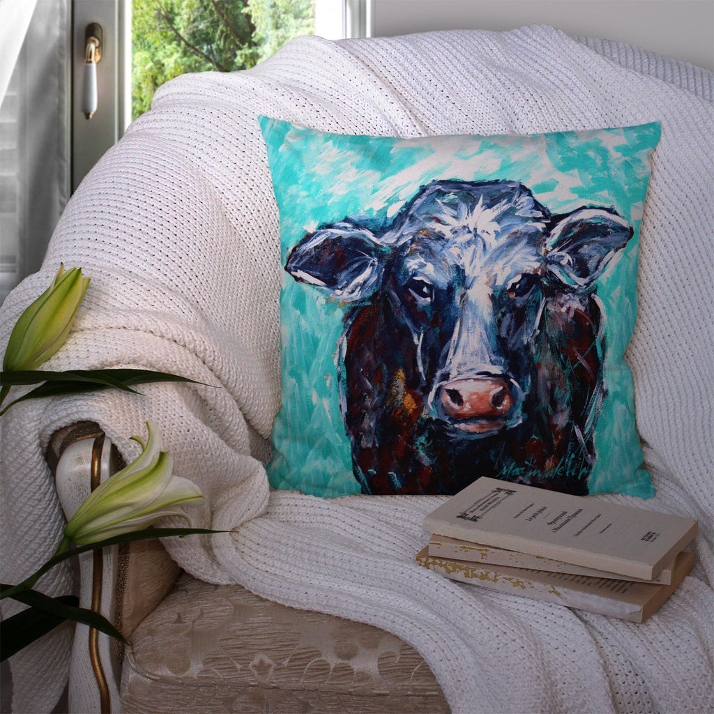 Moo Cow Decorative Throw Pillow 14x14 Indoor Outdoor Accent Cushion, Fabric Cover with Insert for Sofa, Bed, Porch & Living Room