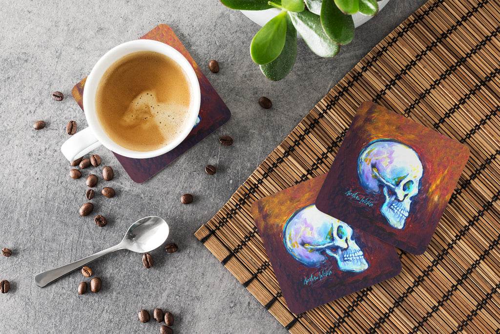 Skeleton My Best Side Foam Coasters Set of 4 Cup Coasters for Indoor Outdoor, Tabletop Protection, Anti Slip, Mouse pad Material