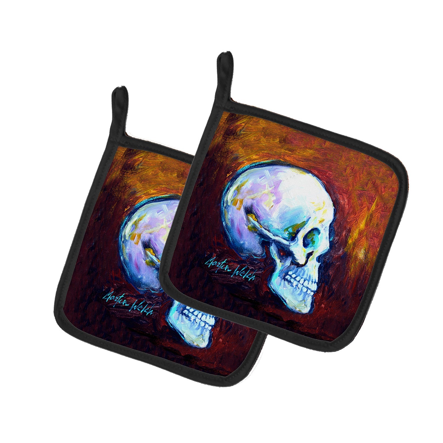 Skeleton My Best Side Pot Holder Set of 2 Heat Resistant Quilted Hot Pads 7.5 x 7.5 Inch, Insulated Kitchen Trivets for Cooking & Baking