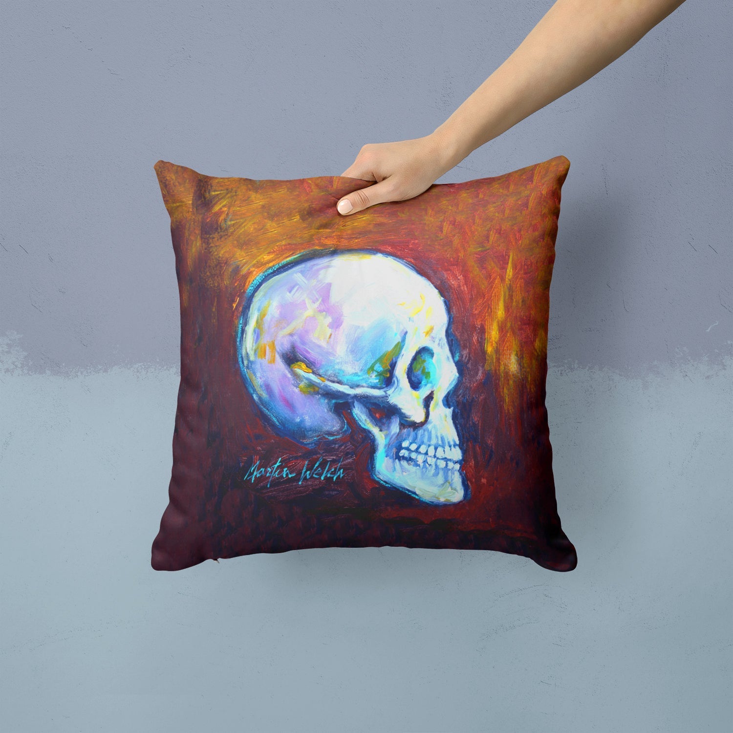 Skeleton My Best Side Decorative Throw Pillow 14x14 Indoor Outdoor Accent Cushion, Fabric Cover with Insert for Sofa, Bed, Porch & Living Room