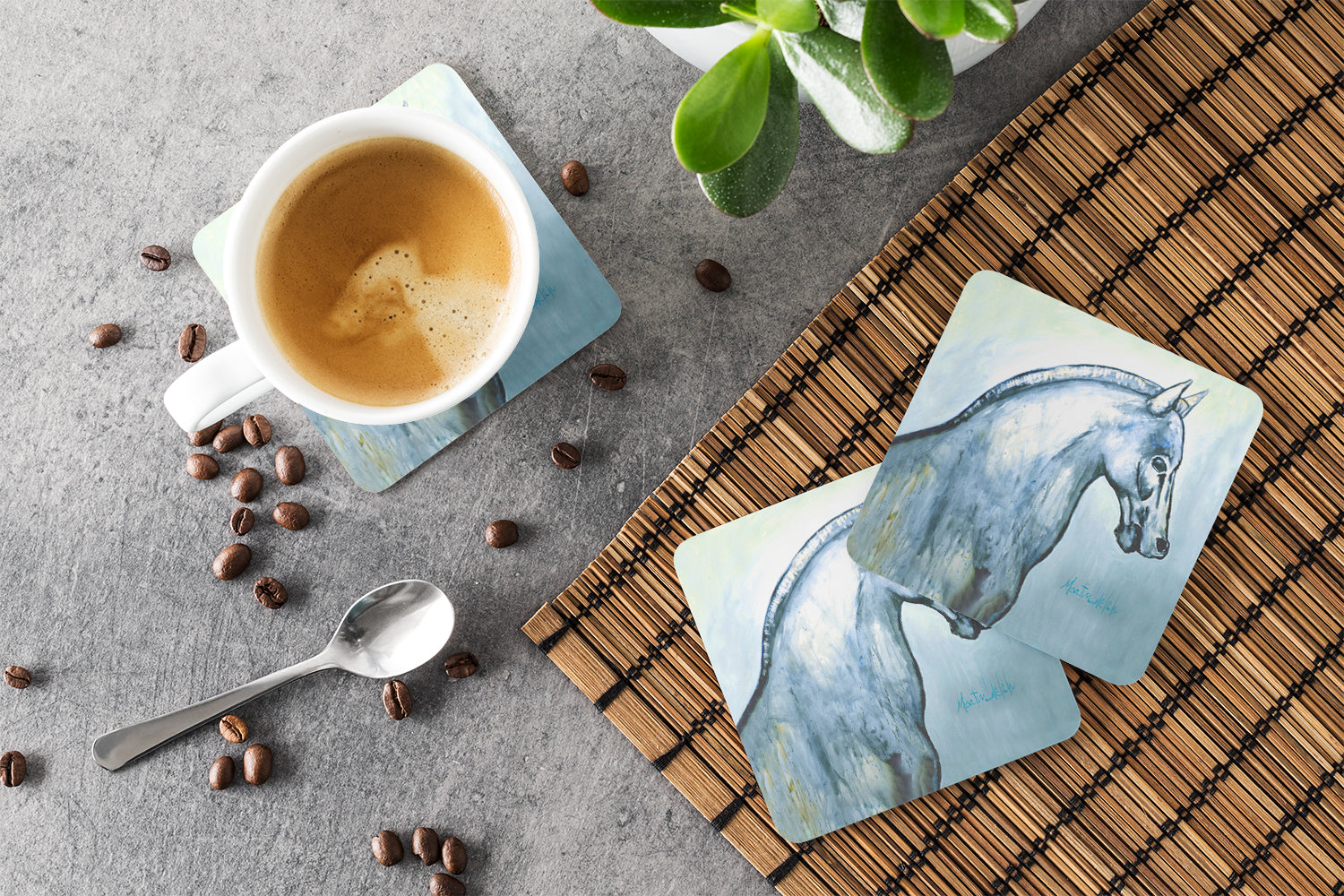 Noble Horse Foam Coasters Set of 4 Cup Coasters for Indoor Outdoor, Tabletop Protection, Anti Slip, Mouse pad Material
