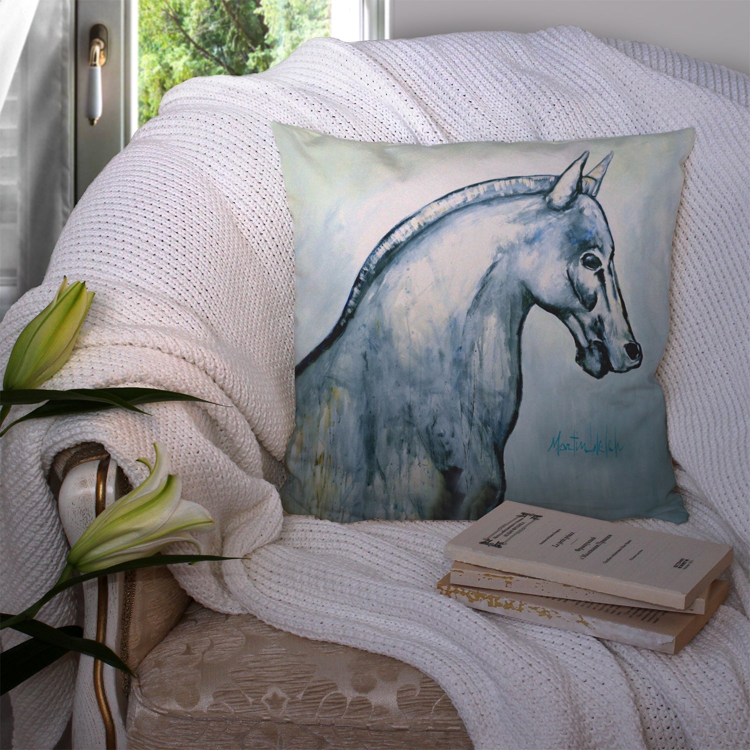 Noble Horse Decorative Throw Pillow 14x14 Indoor Outdoor Accent Cushion, Fabric Cover with Insert for Sofa, Bed, Porch & Living Room