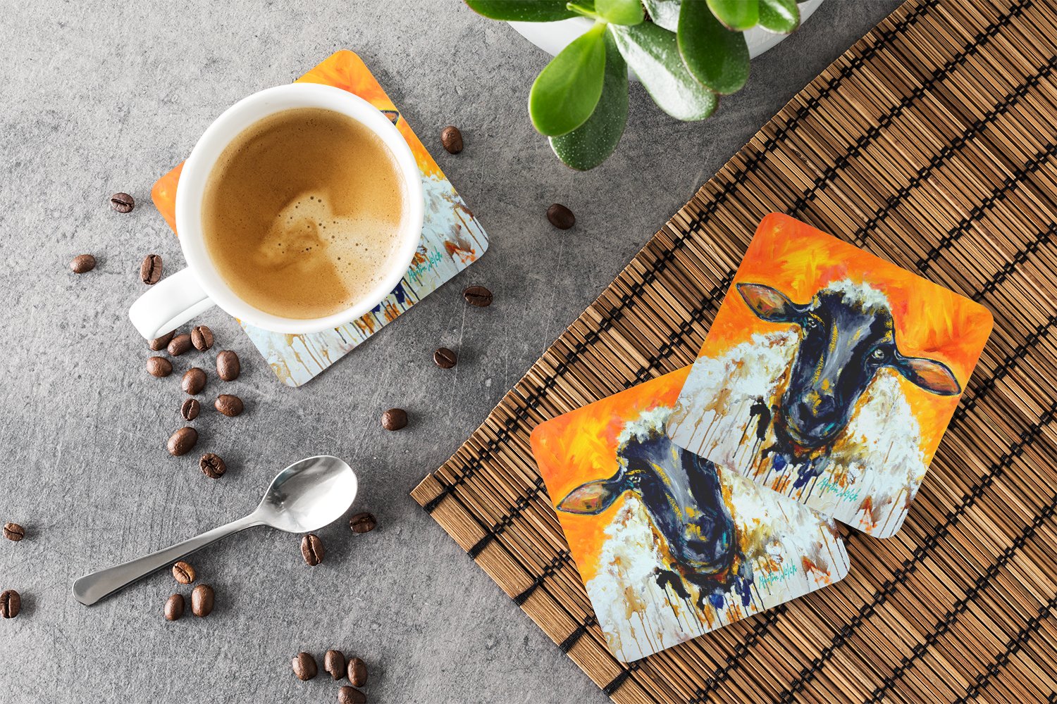 Peach Wool Sheep Foam Coasters Set of 4 Cup Coasters for Indoor Outdoor, Tabletop Protection, Anti Slip, Mouse pad Material