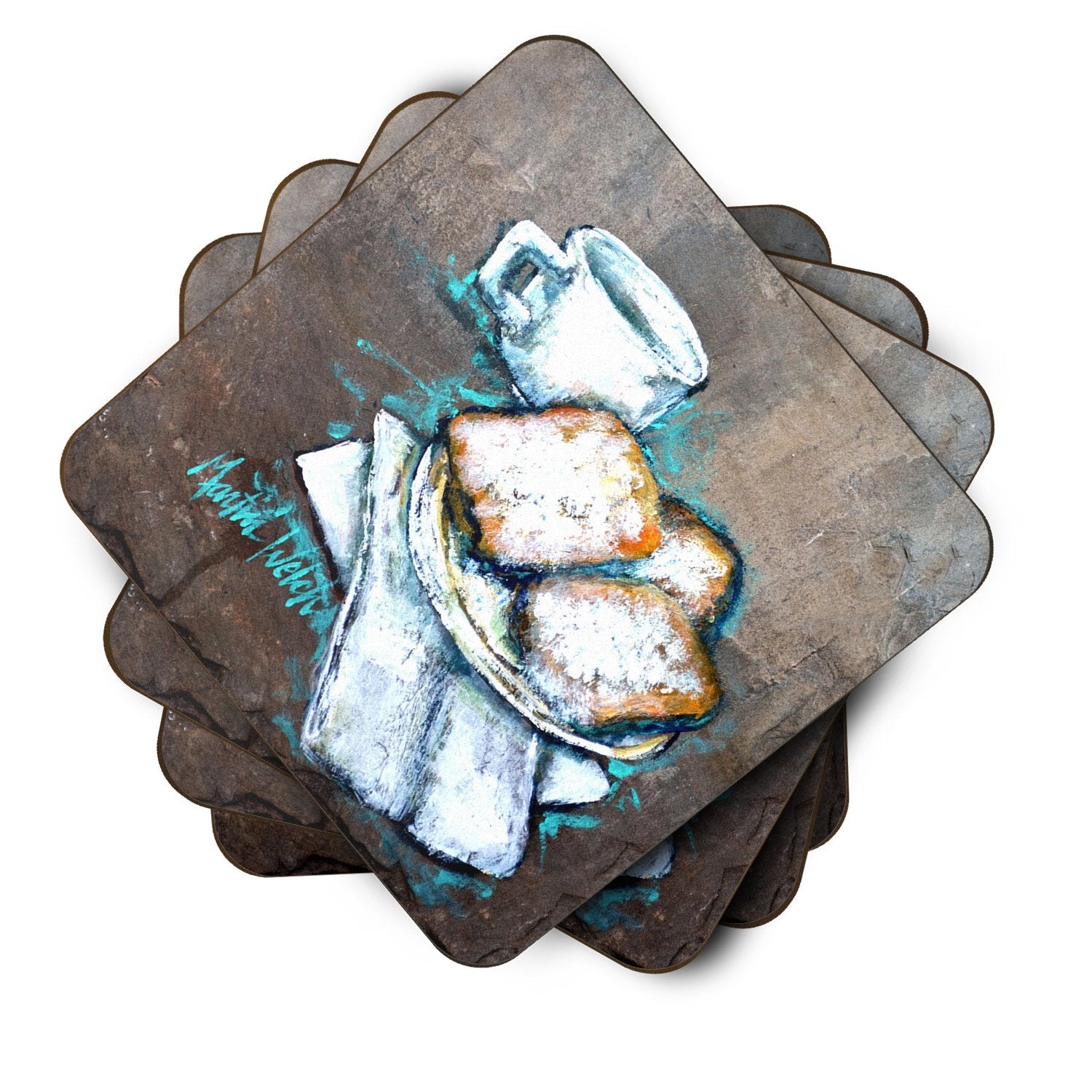 Beignets Piping Hot Foam Coasters Set of 4 Cup Coasters for Indoor Outdoor, Tabletop Protection, Anti Slip, Mouse pad Material