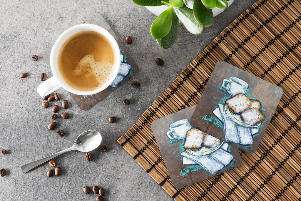 Beignets Piping Hot Foam Coasters Set of 4 Cup Coasters for Indoor Outdoor, Tabletop Protection, Anti Slip, Mouse pad Material