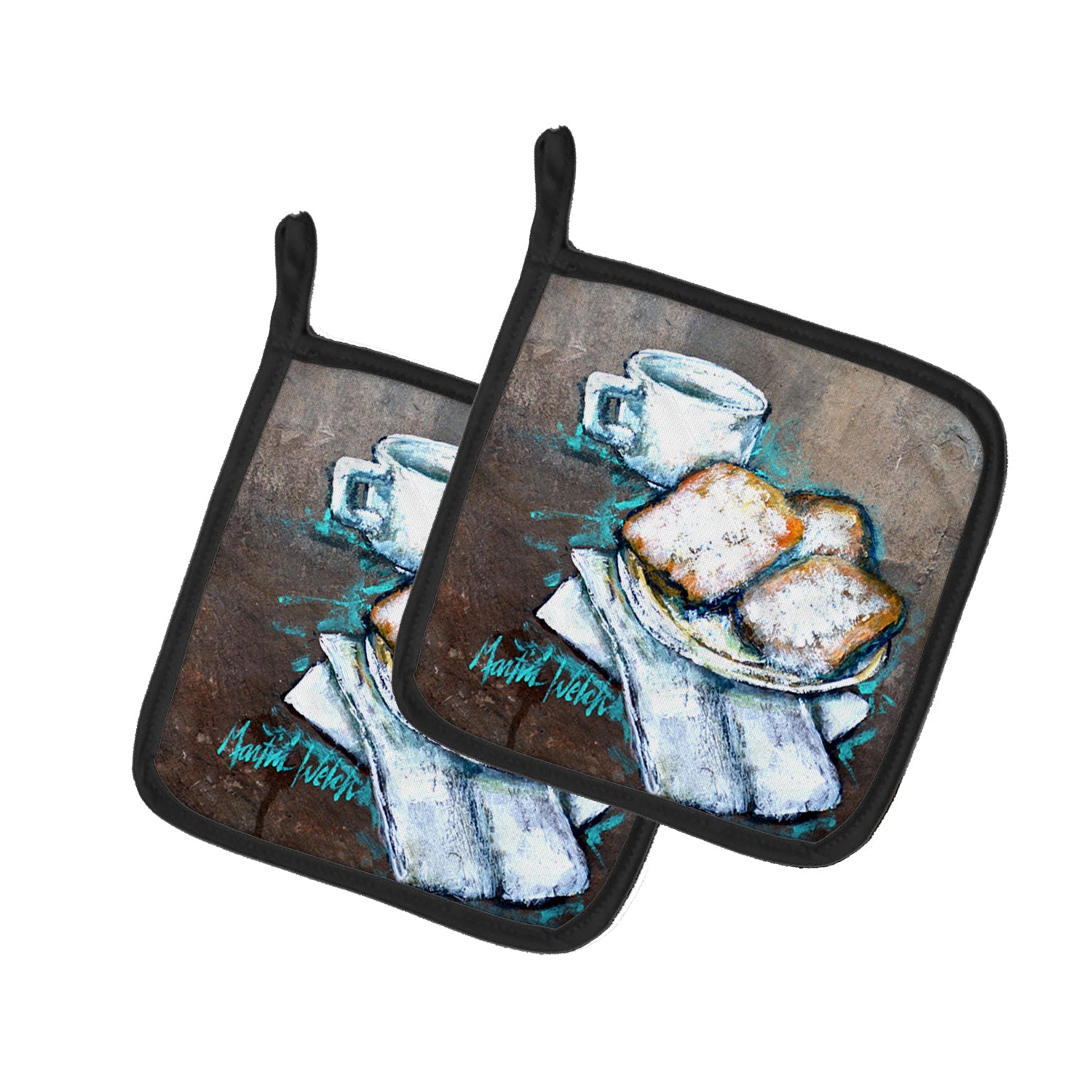 Beignets Piping Hot Pot Holder Set of 2 Heat Resistant Quilted Hot Pads 7.5 x 7.5 Inch, Insulated Kitchen Trivets for Cooking & Baking
