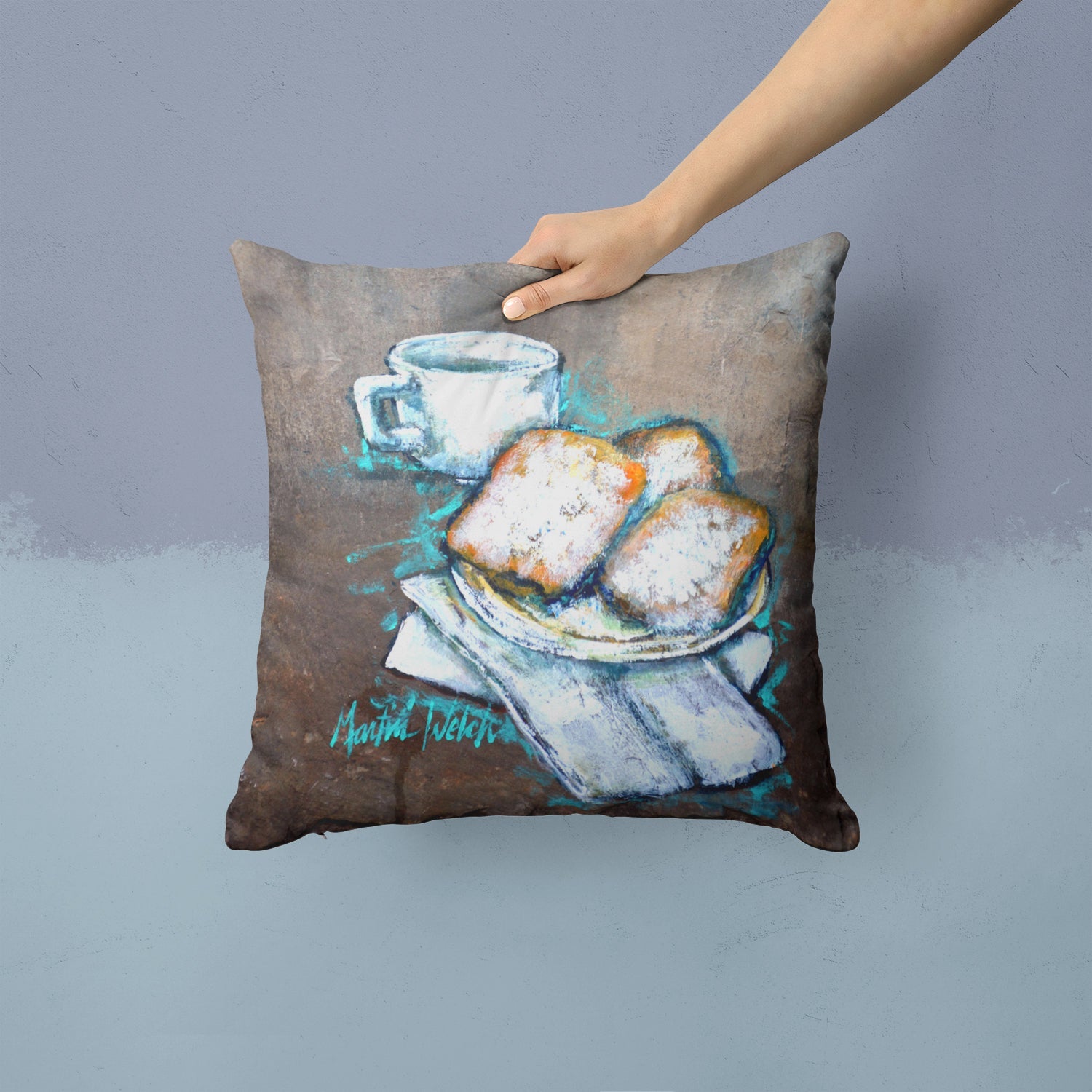 Beignets Piping Hot Decorative Throw Pillow 14x14 Indoor Outdoor Accent Cushion, Fabric Cover with Insert for Sofa, Bed, Porch & Living Room