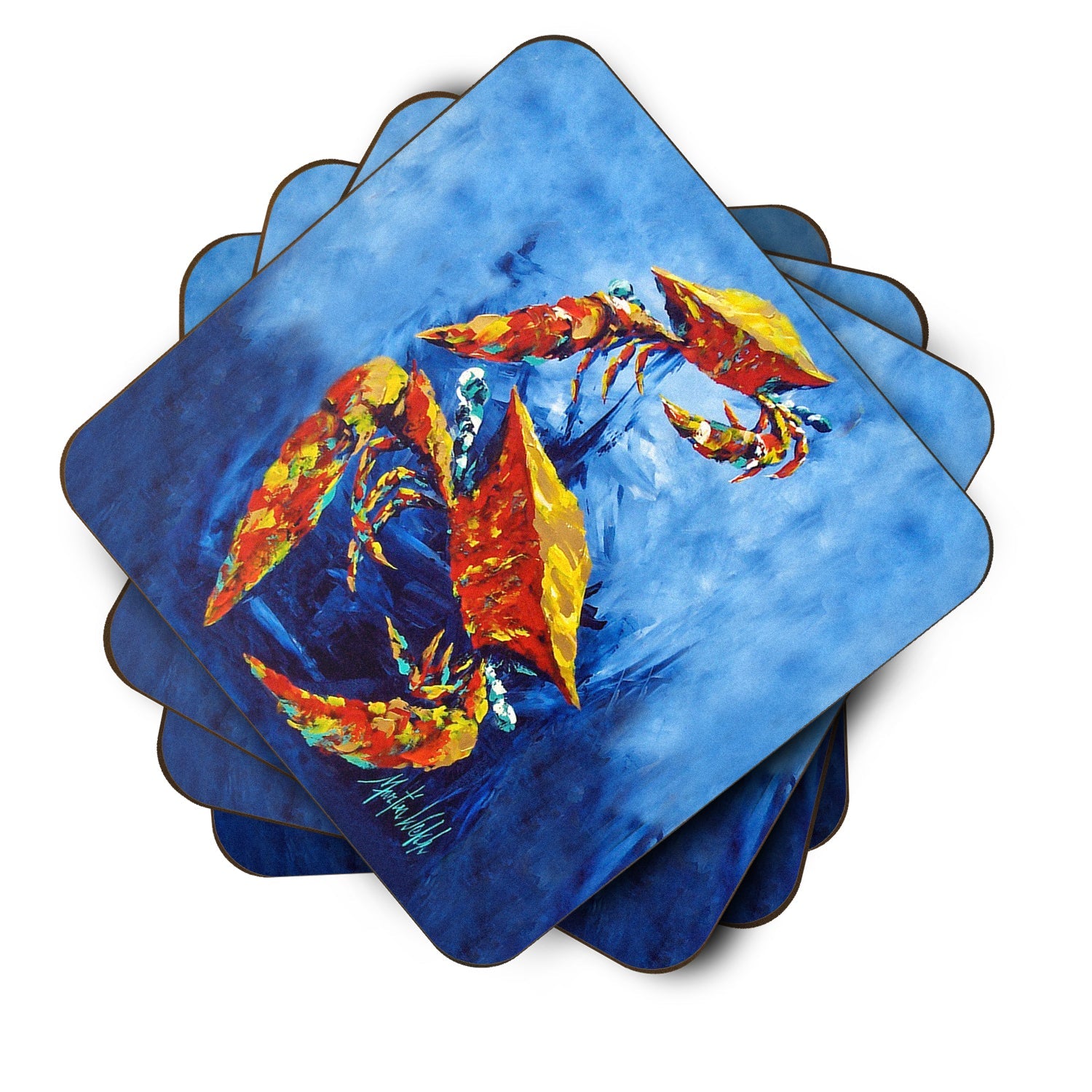 Crab Puddle O' Two Foam Coasters Set of 4 Cup Coasters for Indoor Outdoor, Tabletop Protection, Anti Slip, Mouse pad Material
