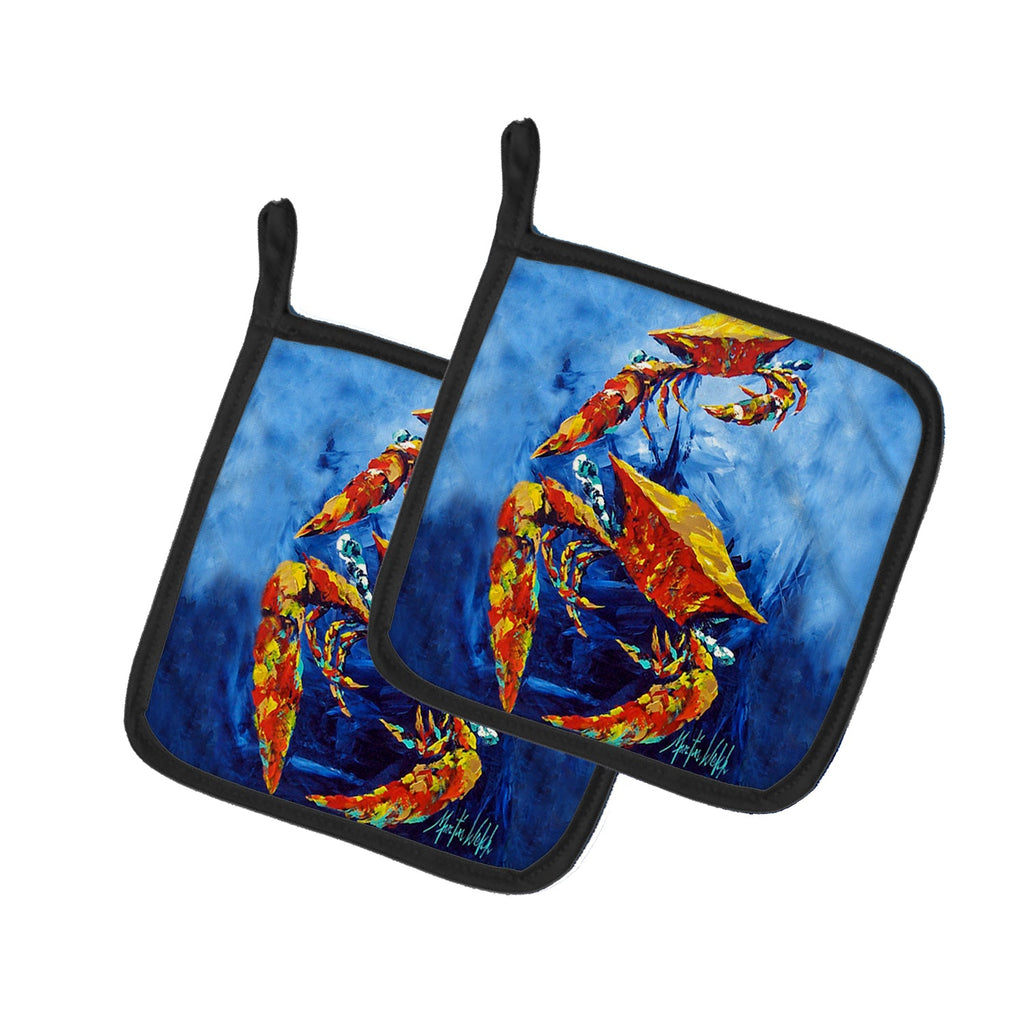 Crab Puddle O' Two Pot Holder Set of 2 Heat Resistant Quilted Hot Pads 7.5 x 7.5 Inch, Insulated Kitchen Trivets for Cooking & Baking