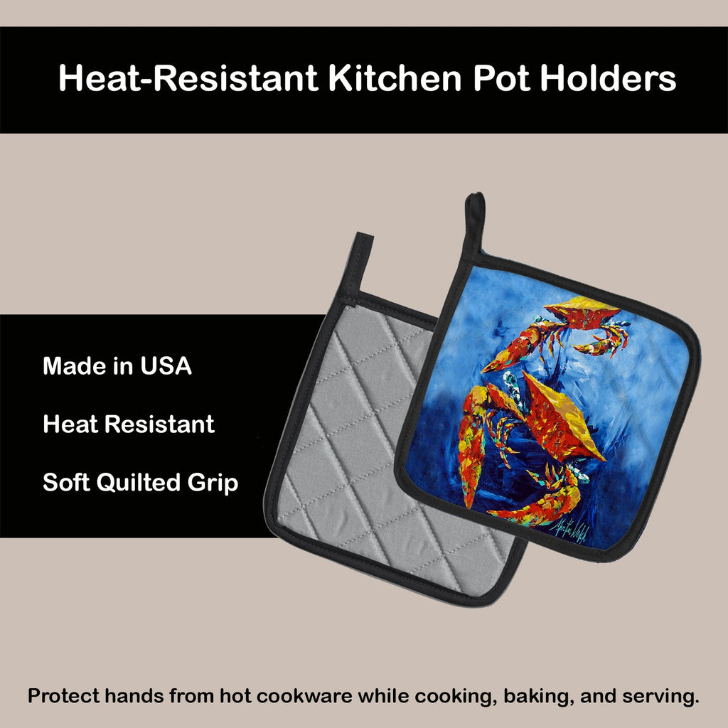 Crab Puddle O' Two Pot Holder Set of 2 Heat Resistant Quilted Hot Pads 7.5 x 7.5 Inch, Insulated Kitchen Trivets for Cooking & Baking
