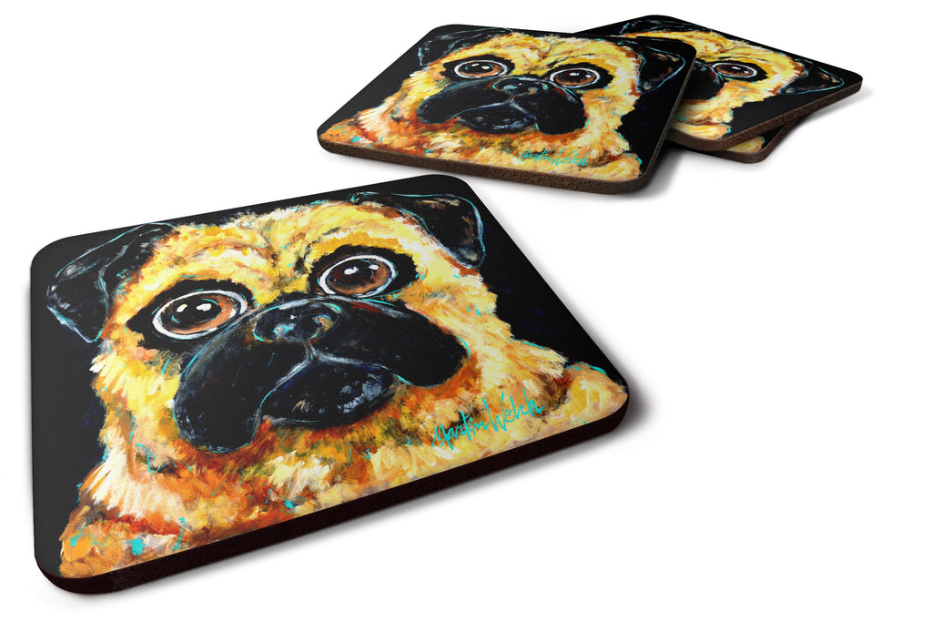 Pug It Out Foam Coasters Set of 4 Cup Coasters for Indoor Outdoor, Tabletop Protection, Anti Slip, Mouse pad Material