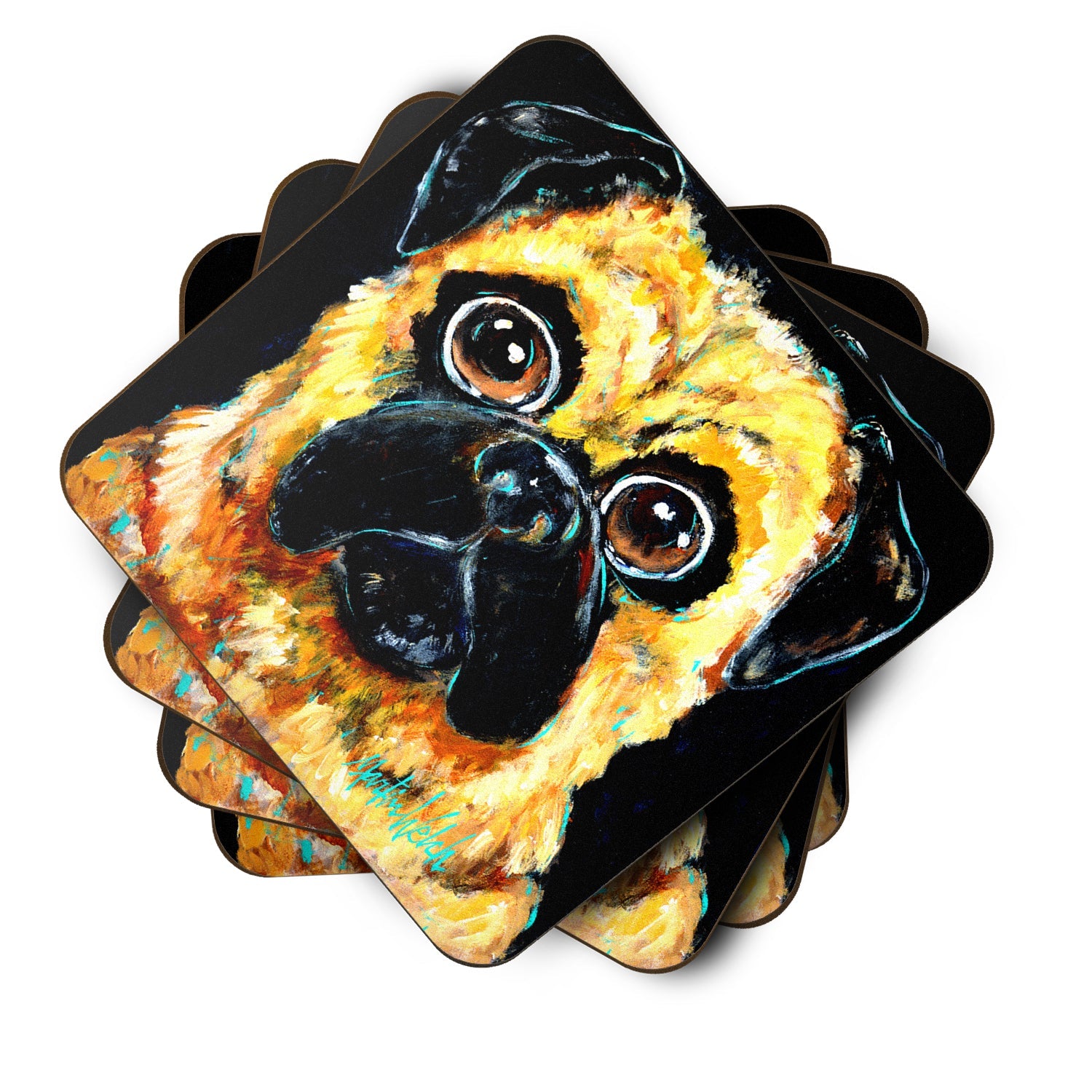 Pug It Out Foam Coasters Set of 4 Cup Coasters for Indoor Outdoor, Tabletop Protection, Anti Slip, Mouse pad Material
