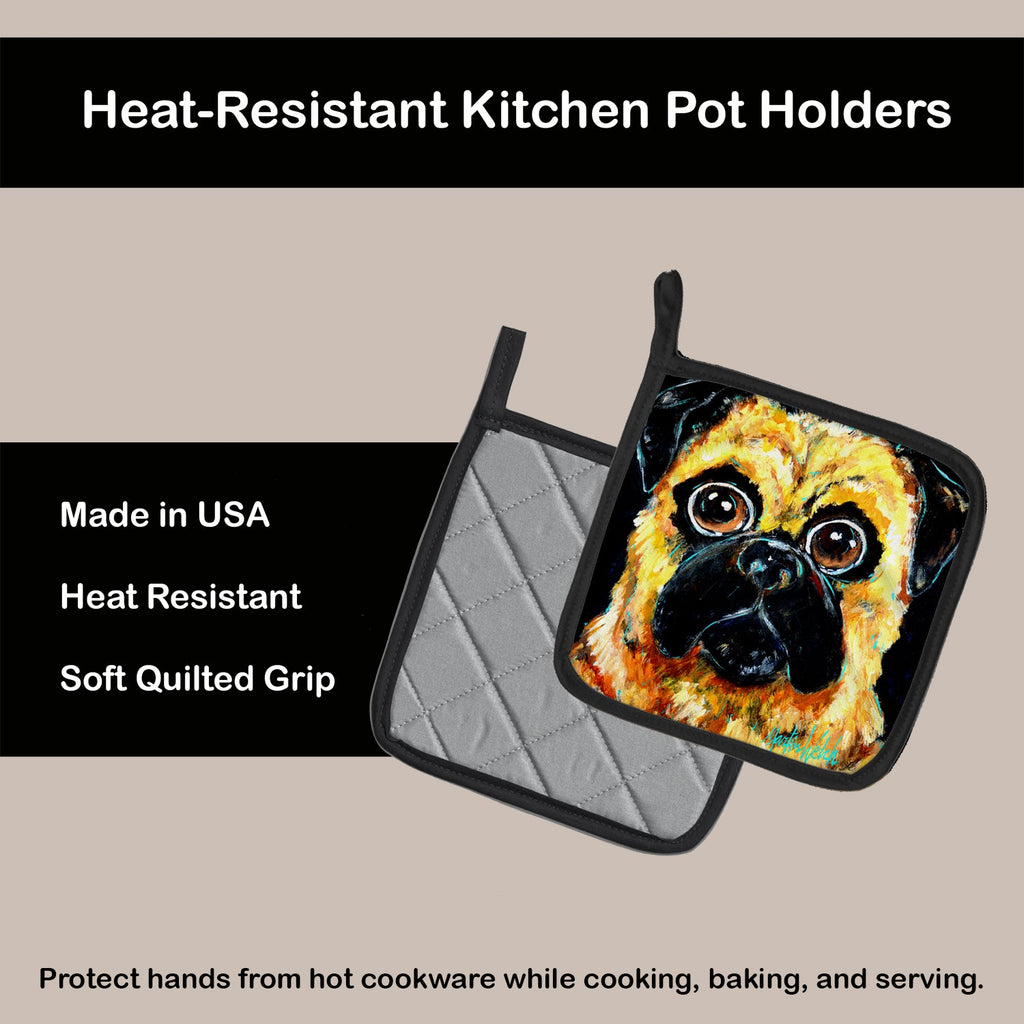 Pug It Out Pot Holder Set of 2 Heat Resistant Quilted Hot Pads 7.5 x 7.5 Inch, Insulated Kitchen Trivets for Cooking & Baking